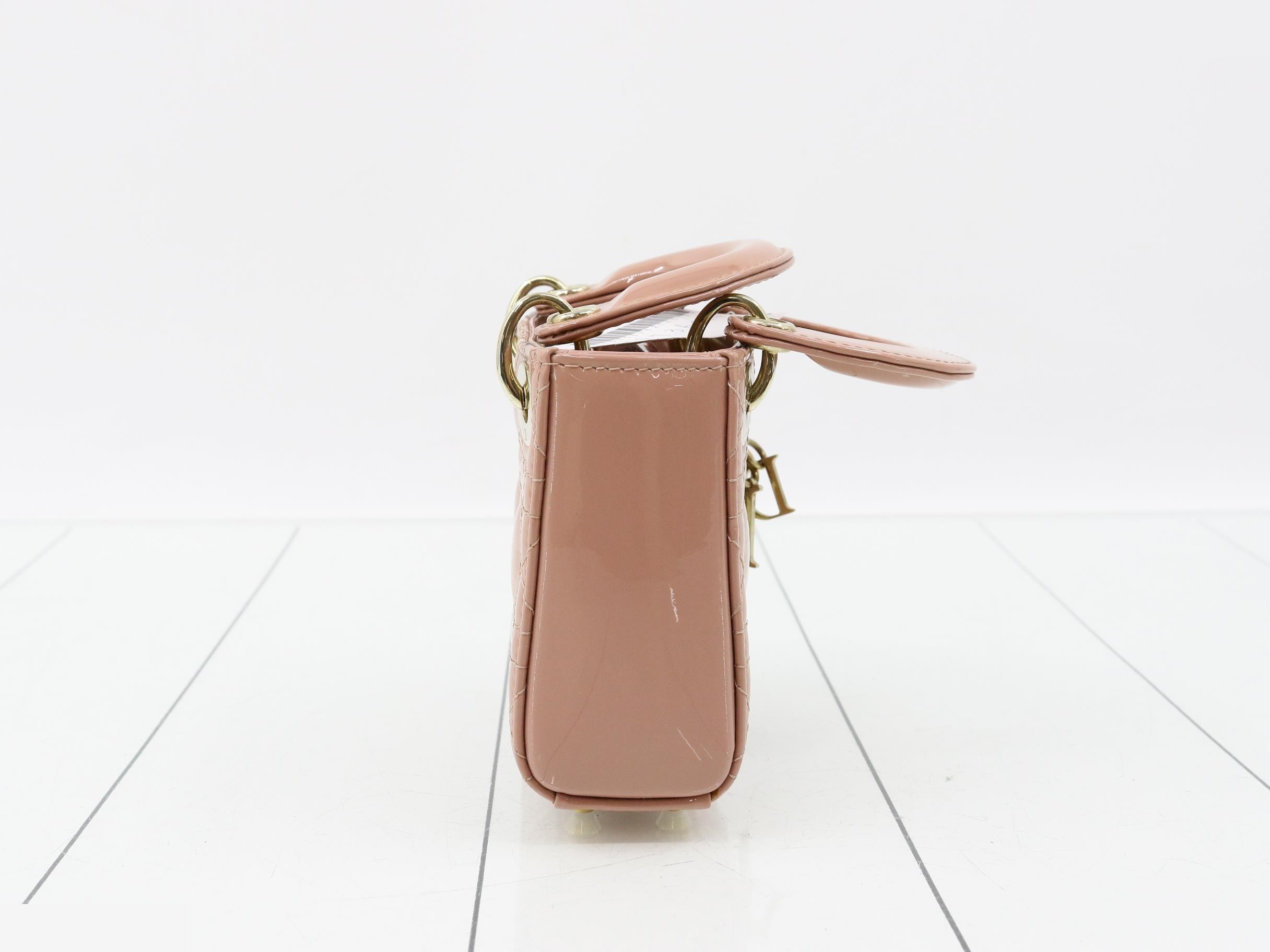 Lady Dior Cannage Enamel 2-Way Handbag (Pink) — view 4