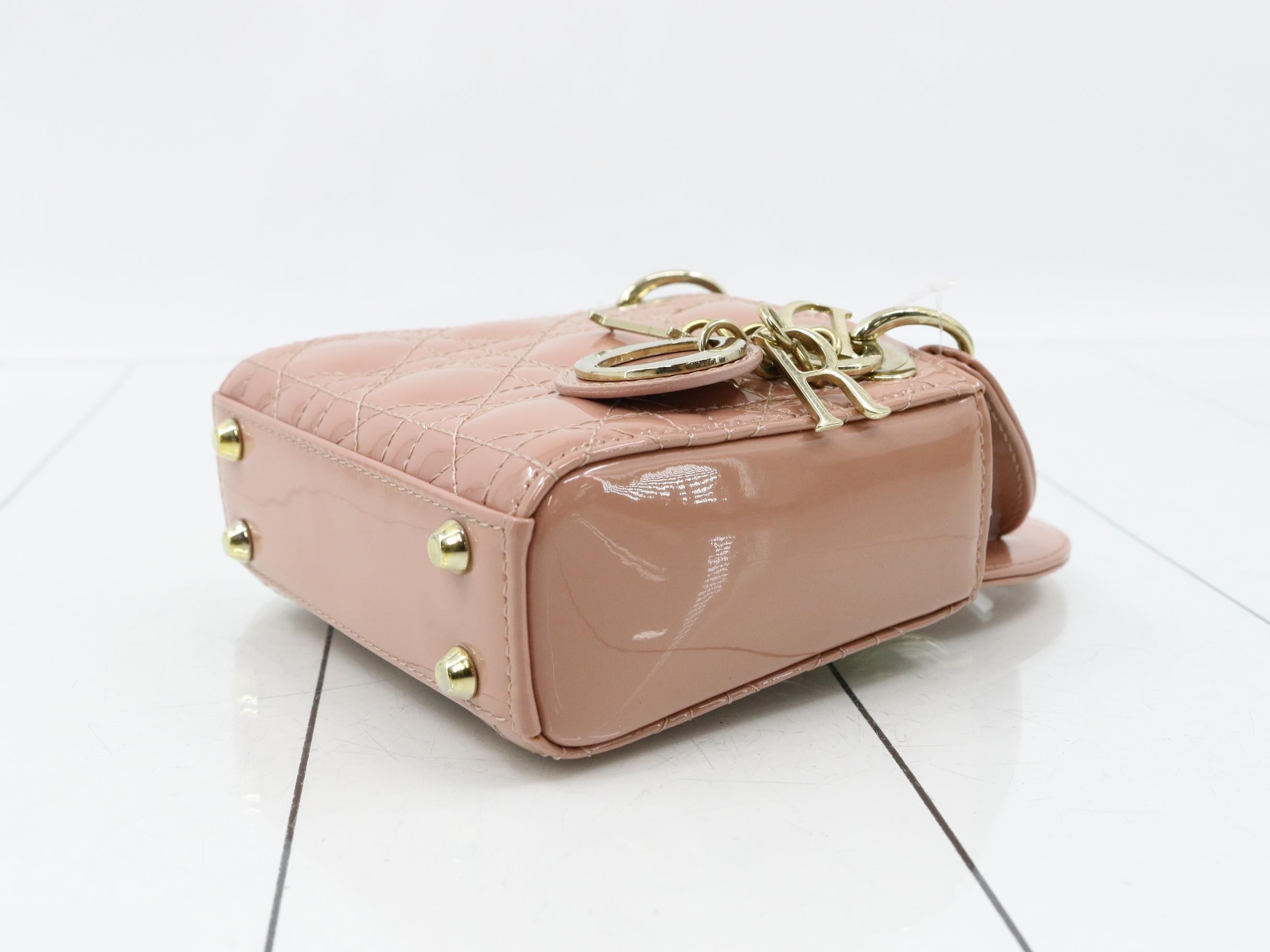Lady Dior Cannage Enamel 2-Way Handbag (Pink) — view 6
