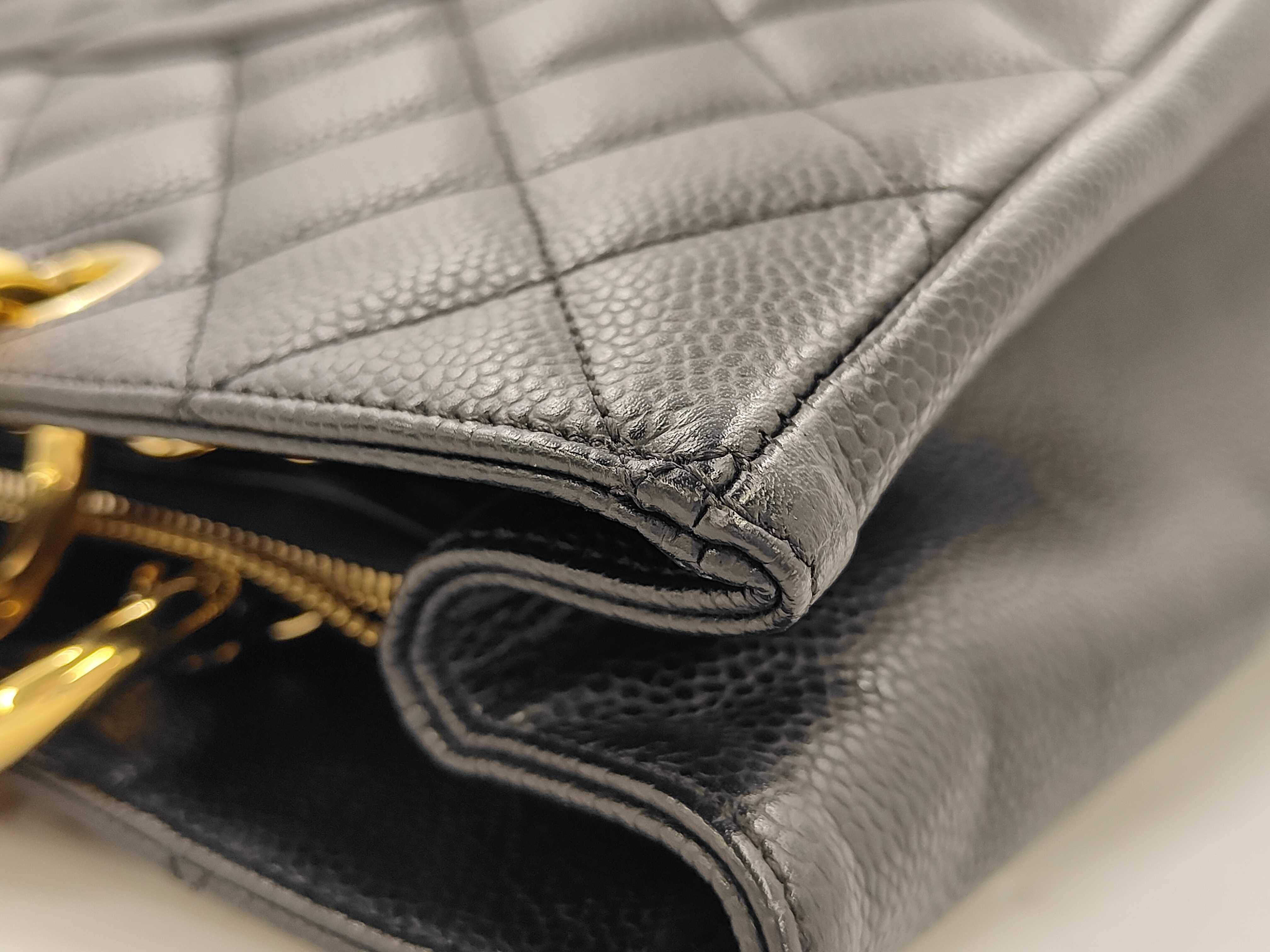 GST Chain Tote Bag, Black Caviar Leather Tote Bag — view 11