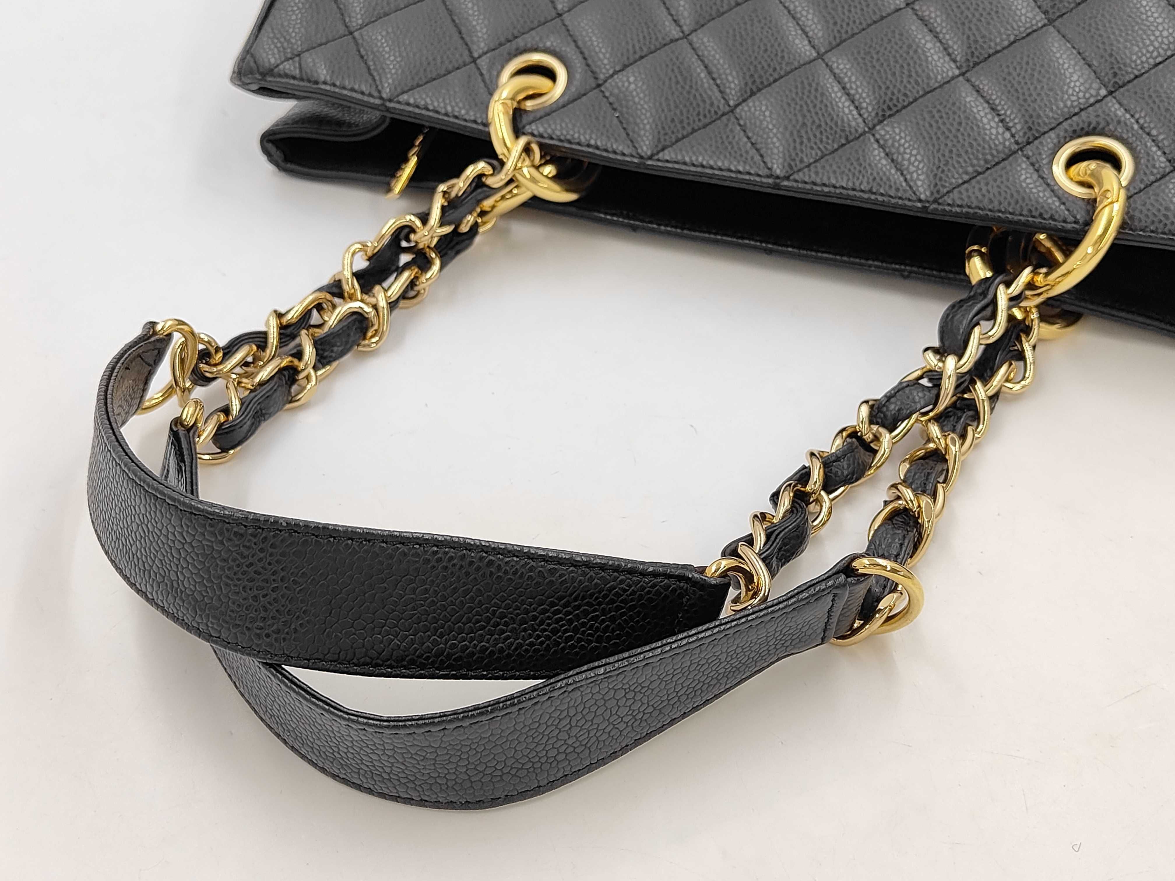 GST Chain Tote Bag, Black Caviar Leather Tote Bag — view 3