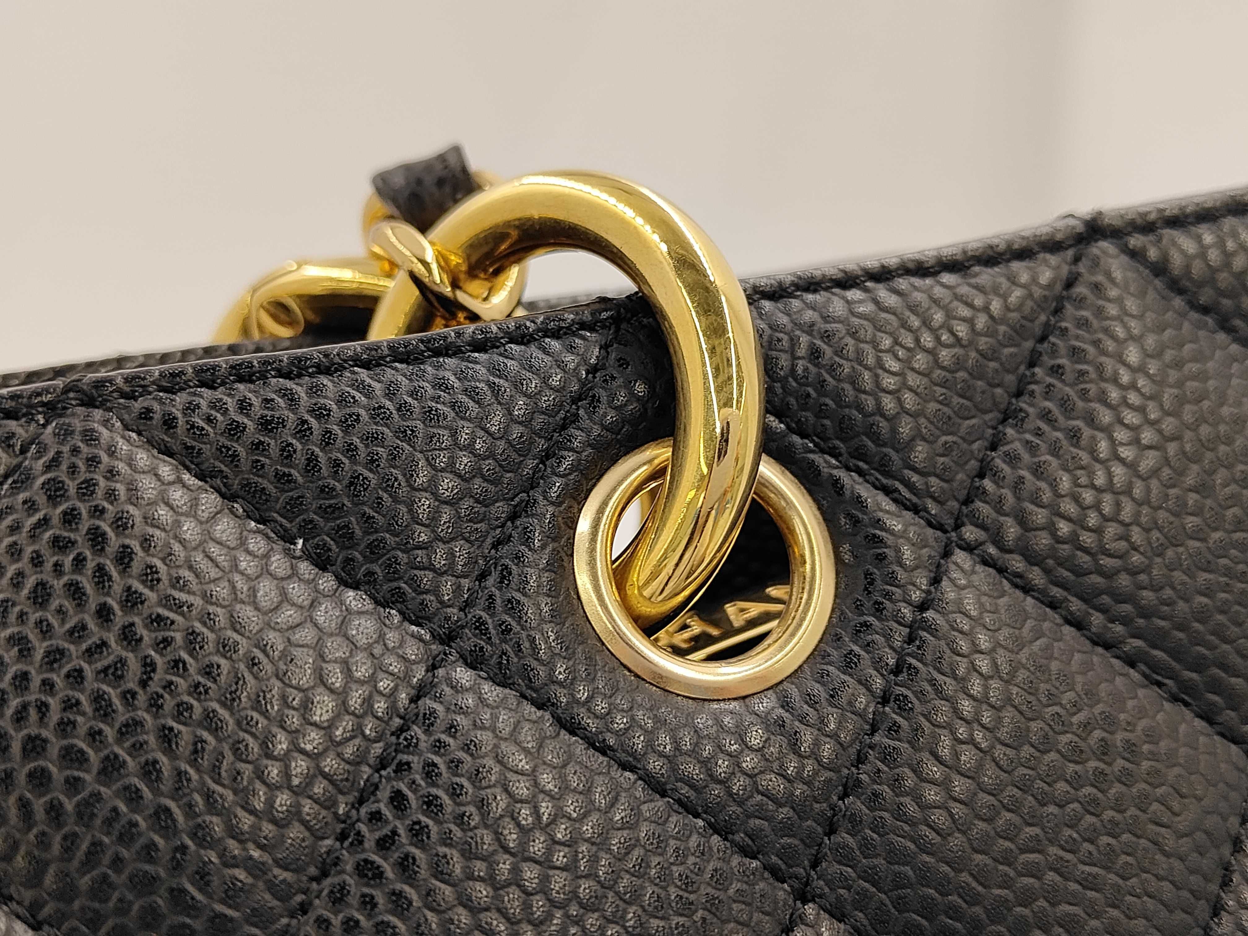 GST Chain Tote Bag, Black Caviar Leather Tote Bag — view 5