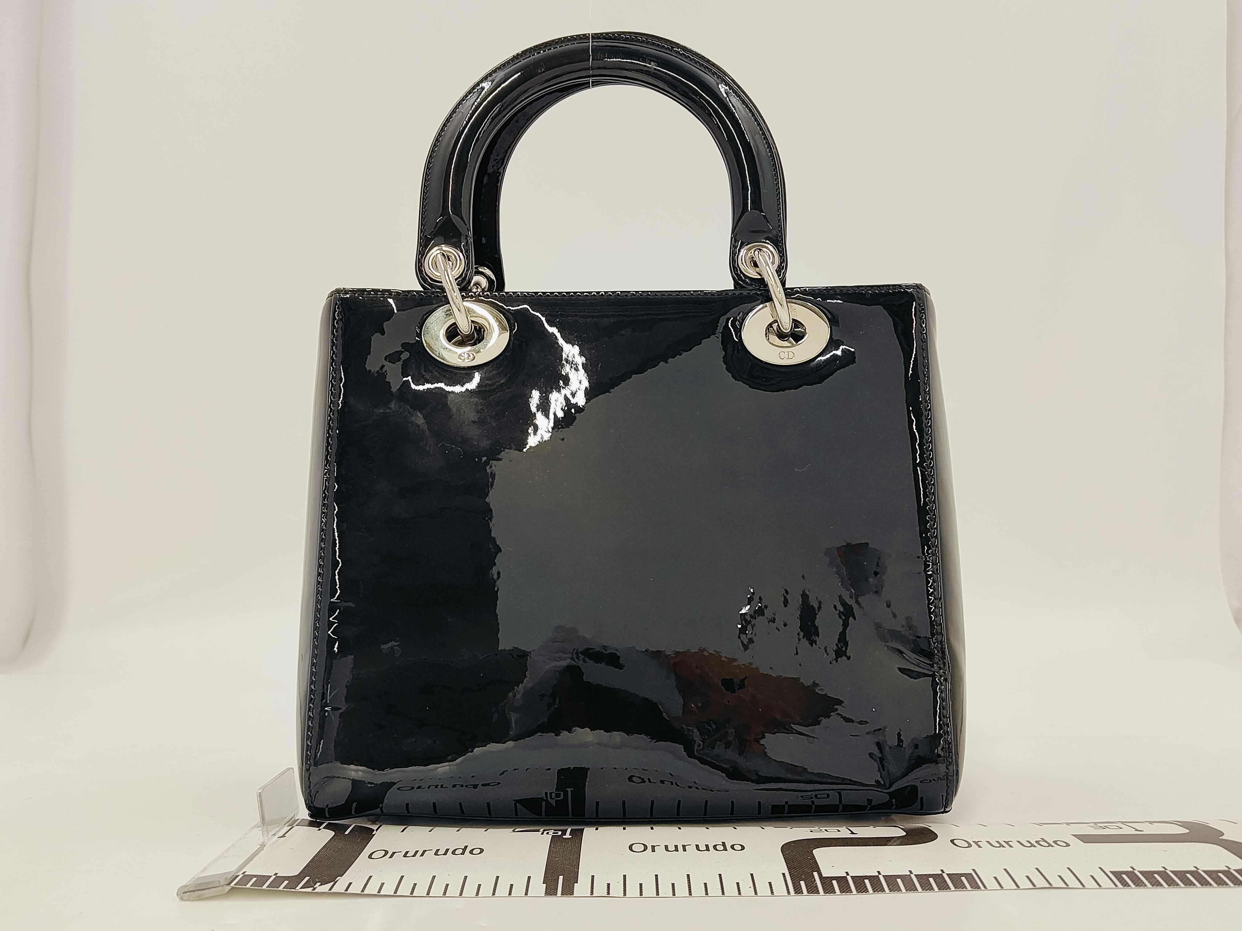 Cannage Patent Handbag, Black — view 2