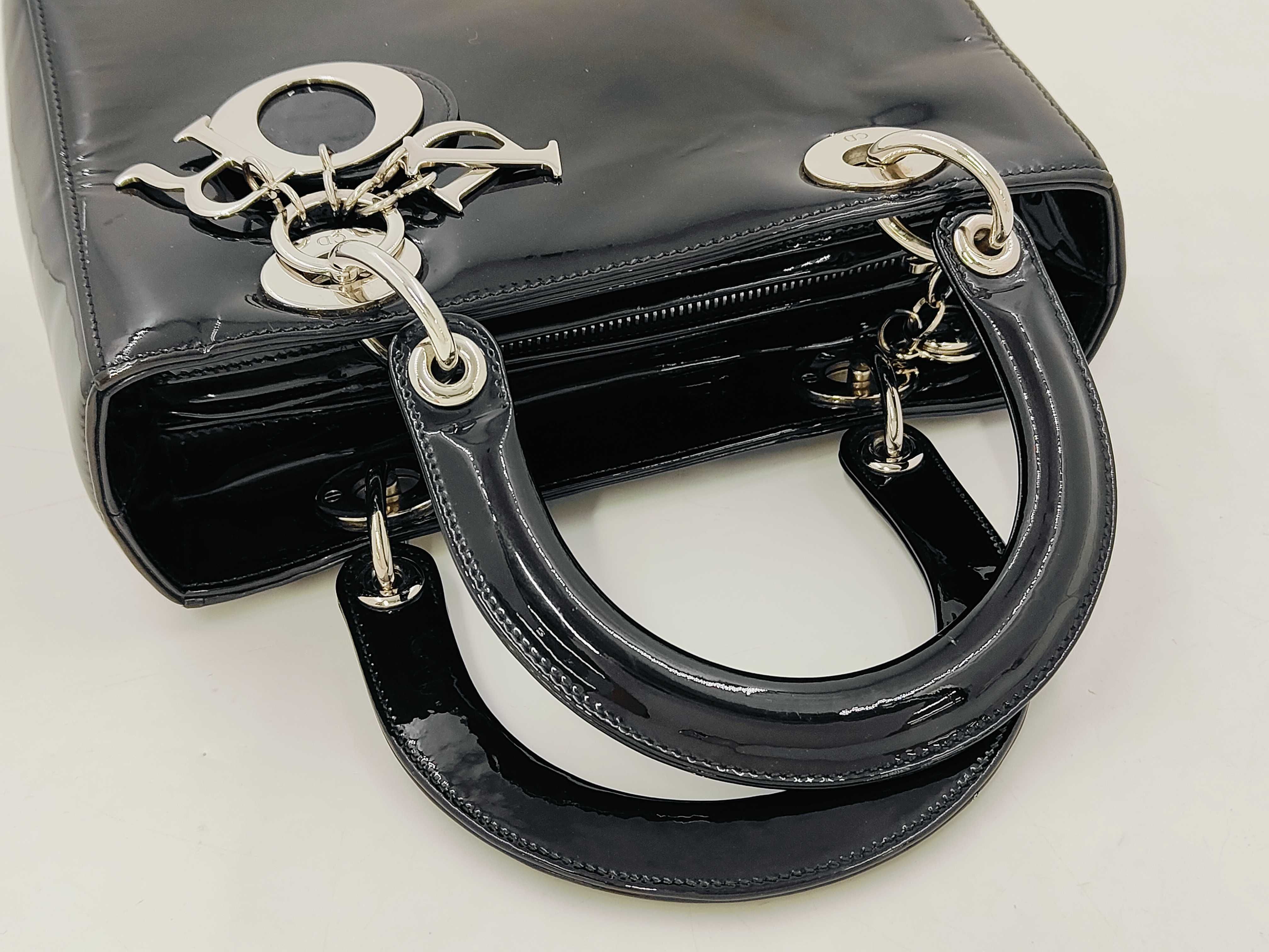 Cannage Patent Handbag, Black — view 3