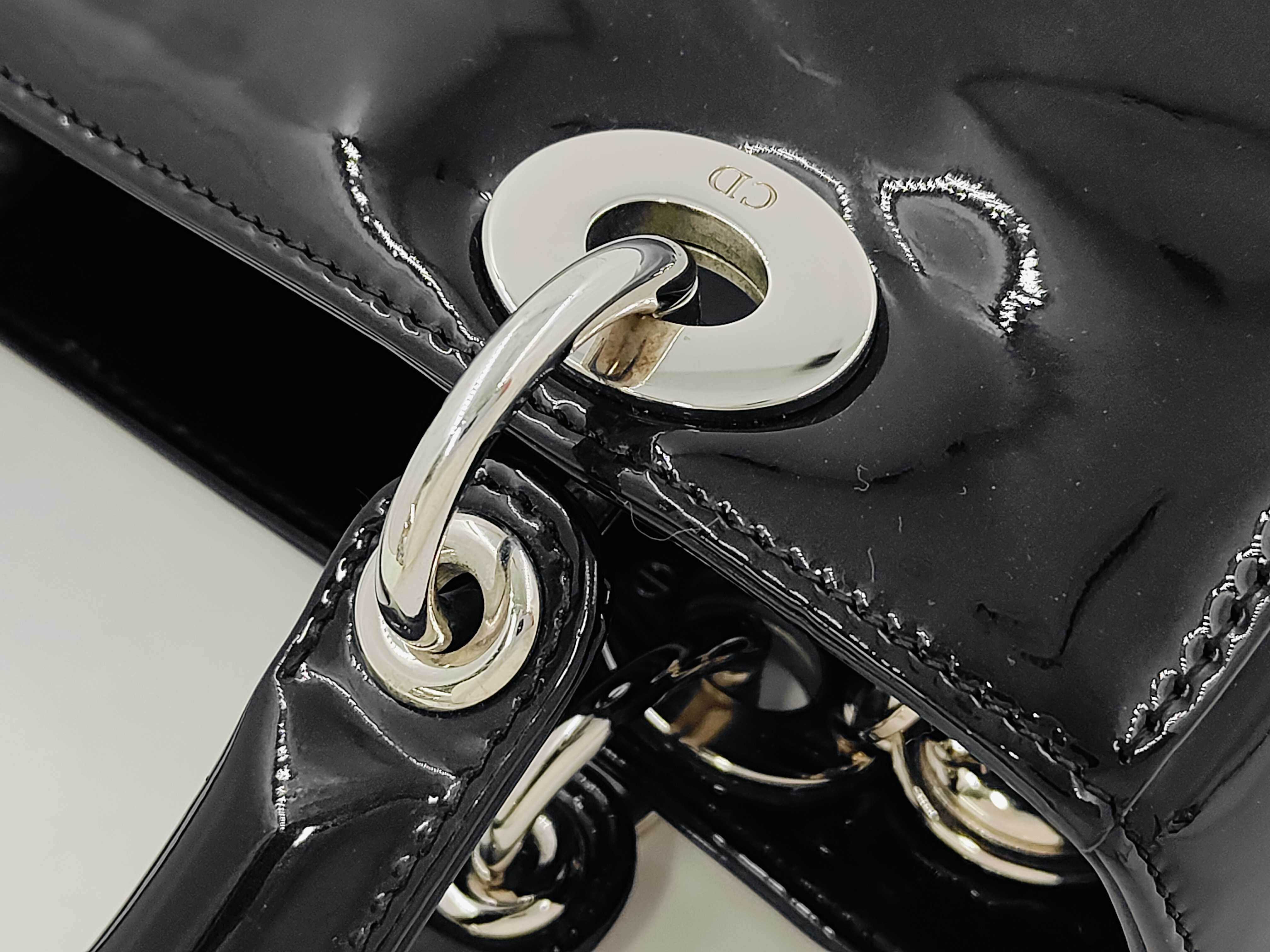 Cannage Patent Handbag, Black — view 5