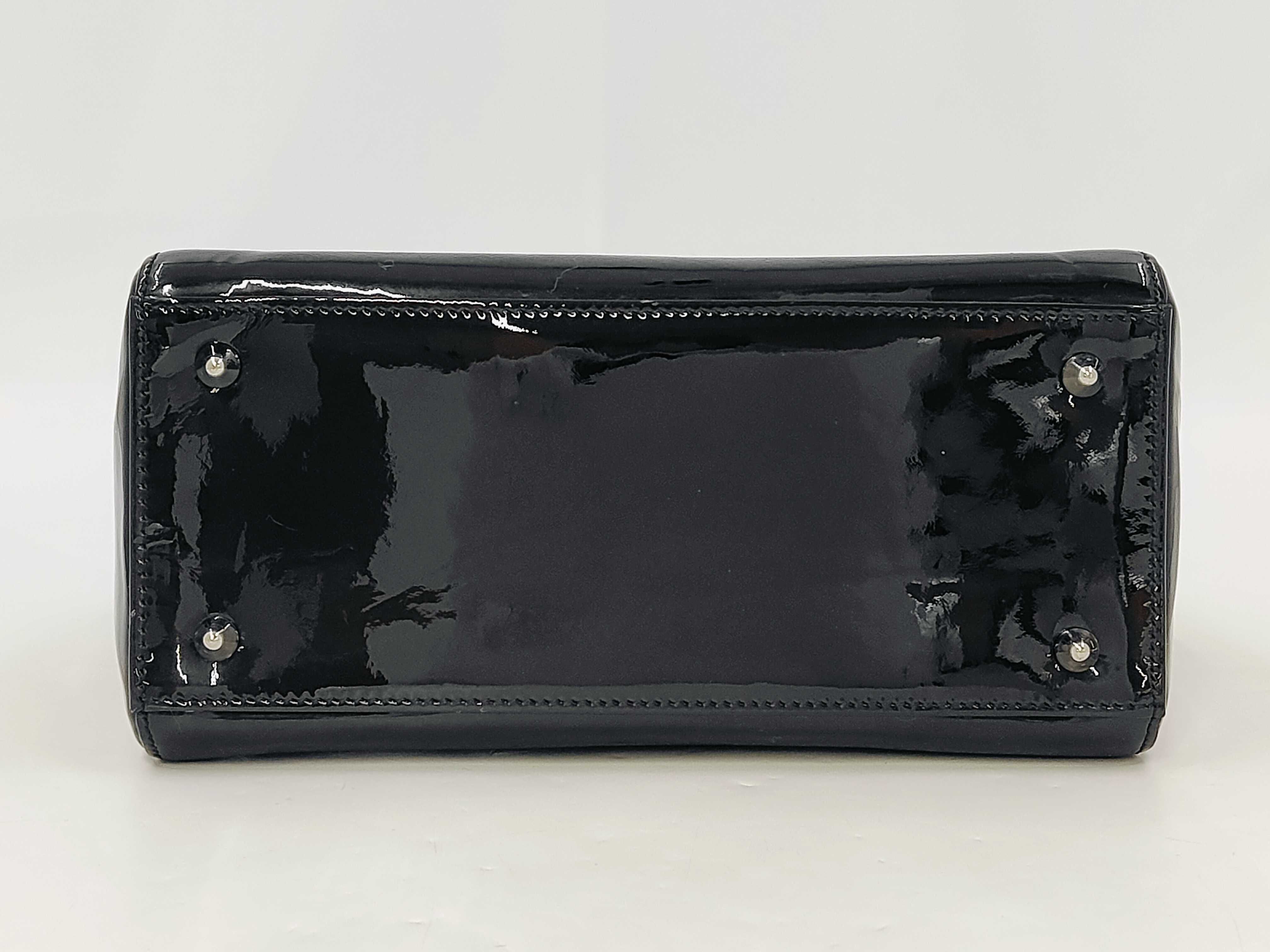 Cannage Patent Handbag, Black — view 6