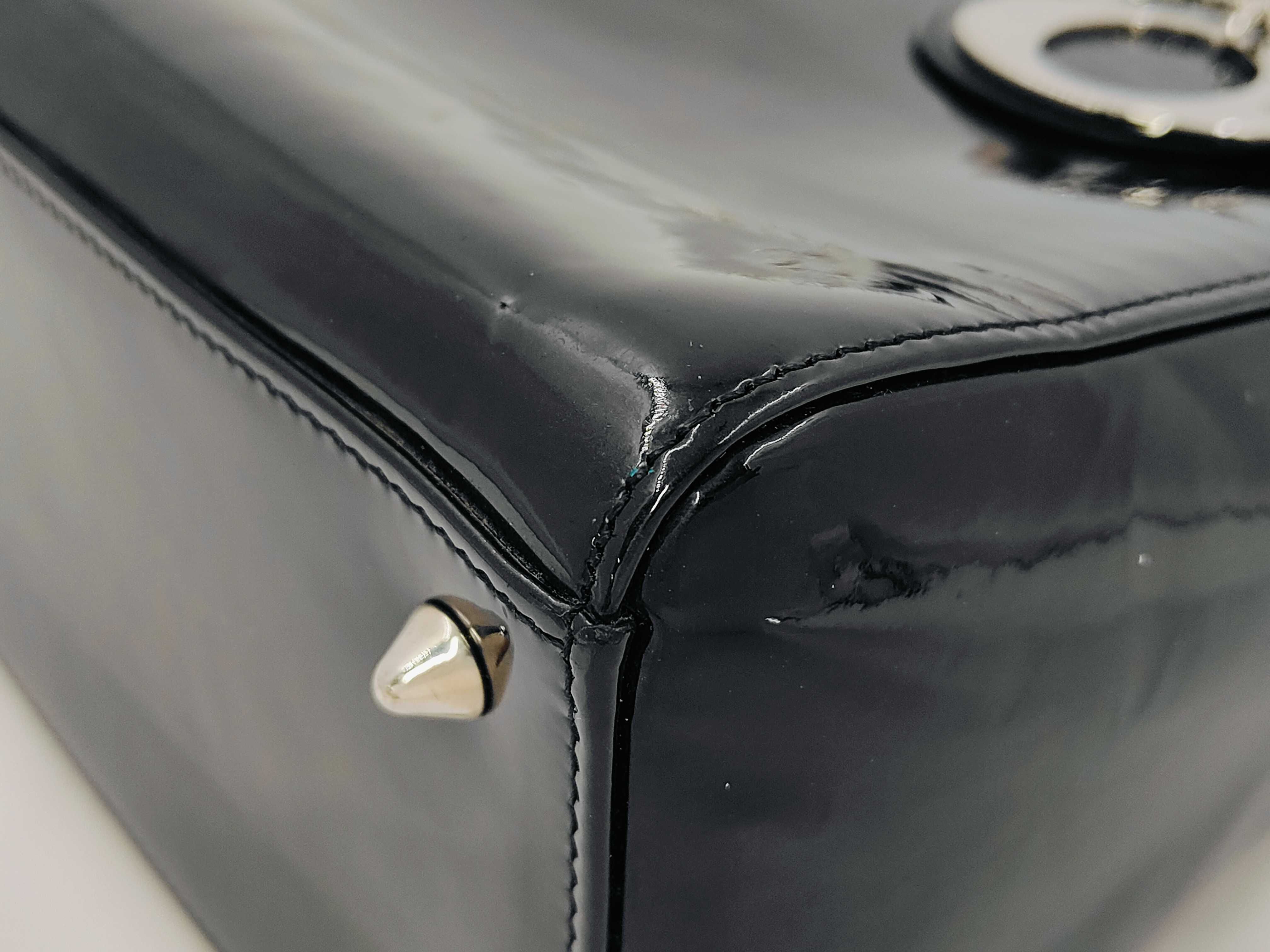 Cannage Patent Handbag, Black — view 7