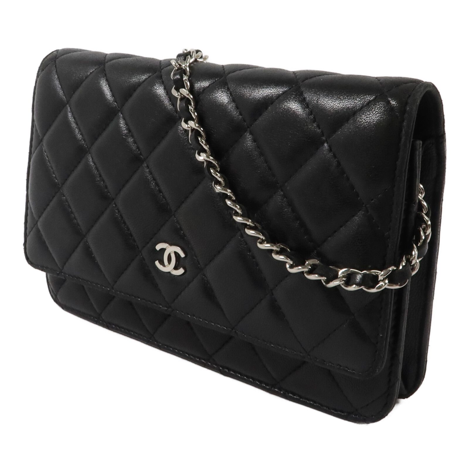 Black Sheepskin Leather Woc Wallet On Chain Crossbody Bag Lambskin (sheep Leather) — view 2