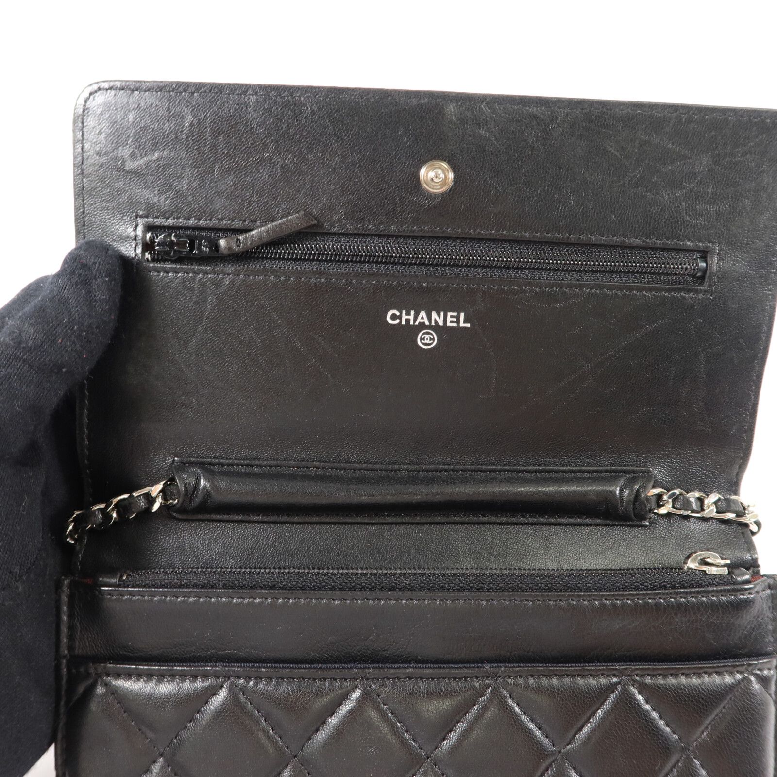 Black Sheepskin Leather Woc Wallet On Chain Crossbody Bag Lambskin (sheep Leather) — view 14