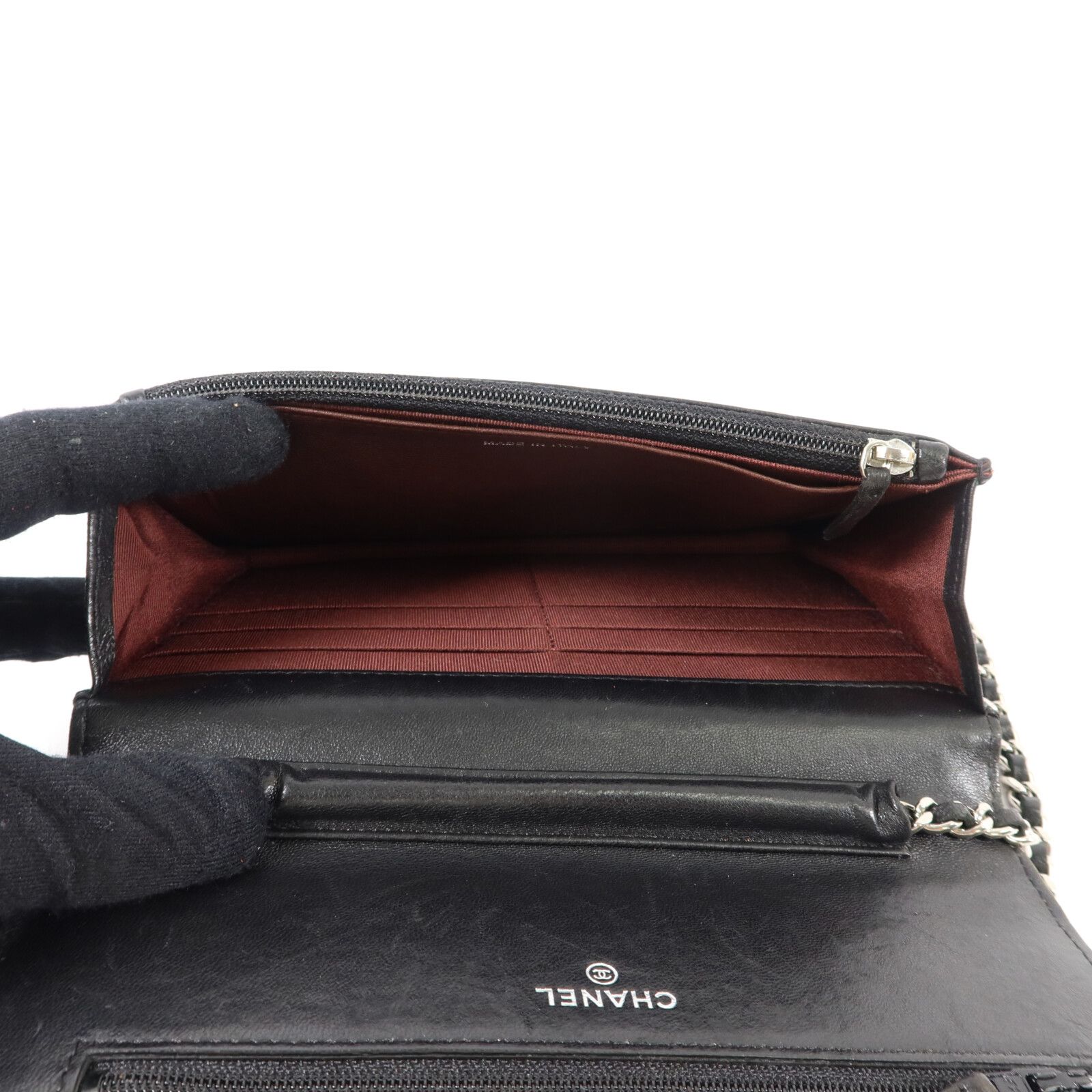 Black Sheepskin Leather Woc Wallet On Chain Crossbody Bag Lambskin (sheep Leather) — view 5