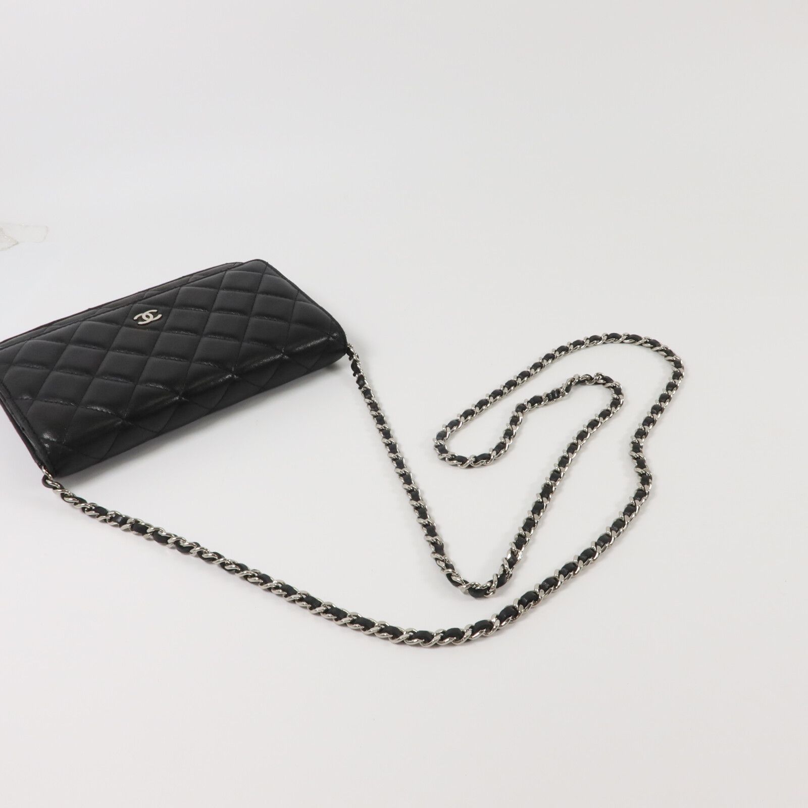 Black Sheepskin Leather Woc Wallet On Chain Crossbody Bag Lambskin (sheep Leather) — view 9