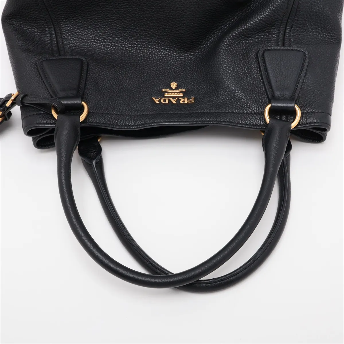 Vitello Daino Leather 2-Way Handbag, Black, 1BC534, Unsigned Guarantee Card — view 5
