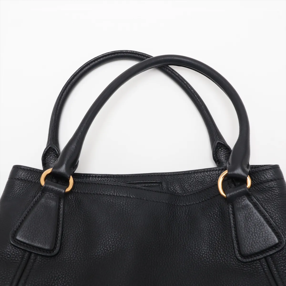 Vitello Daino Leather 2-Way Handbag, Black, 1BC534, Unsigned Guarantee Card — view 6