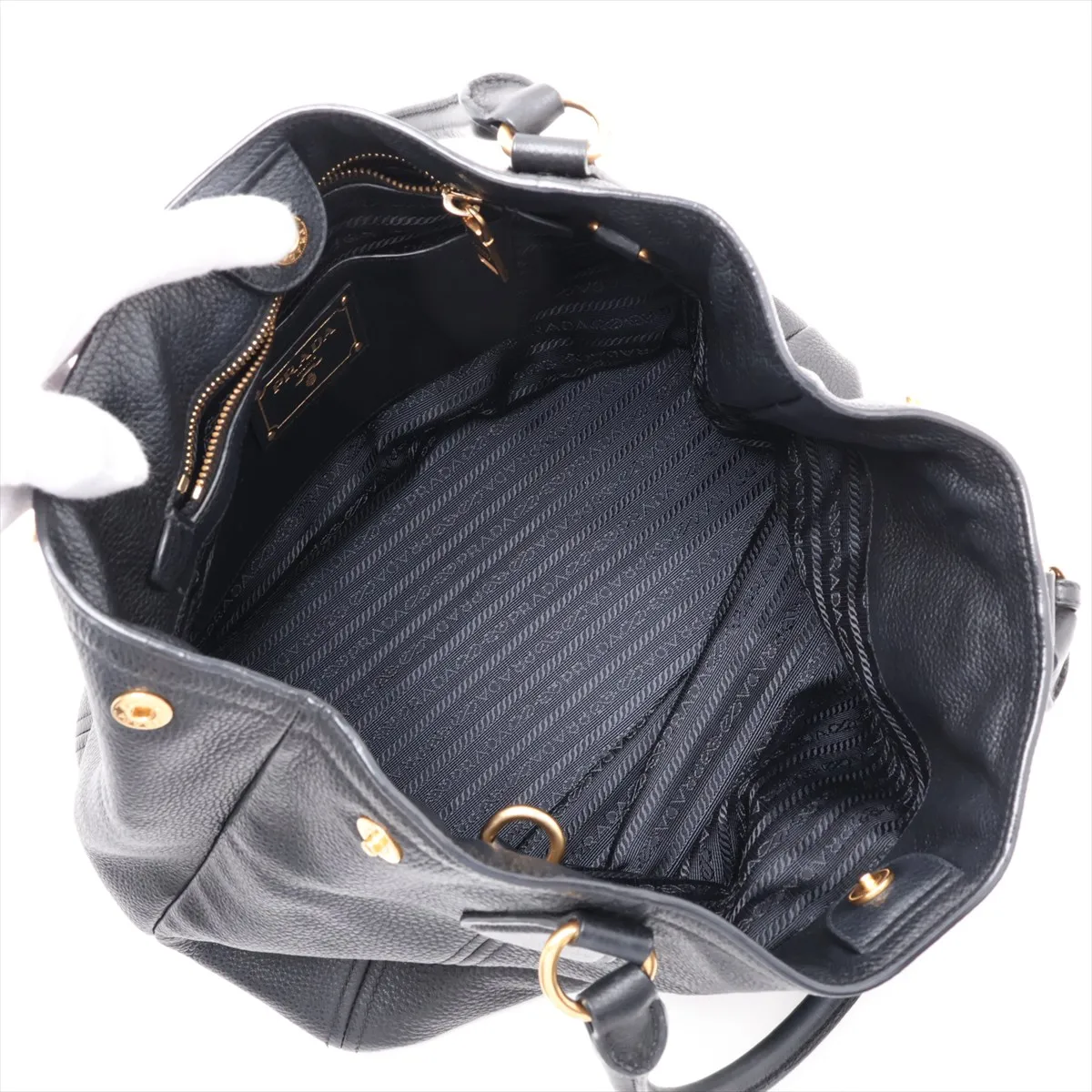 Vitello Daino Leather 2-Way Handbag, Black, 1BC534, Unsigned Guarantee Card — view 8