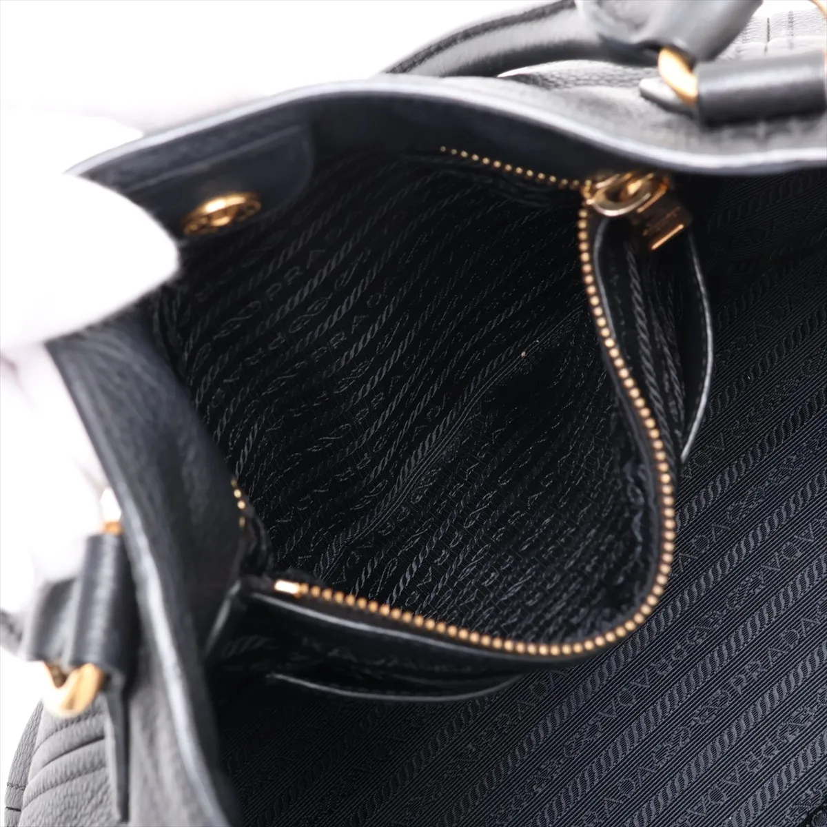 Vitello Daino Leather 2-Way Handbag, Black, 1BC534, Unsigned Guarantee Card — view 9