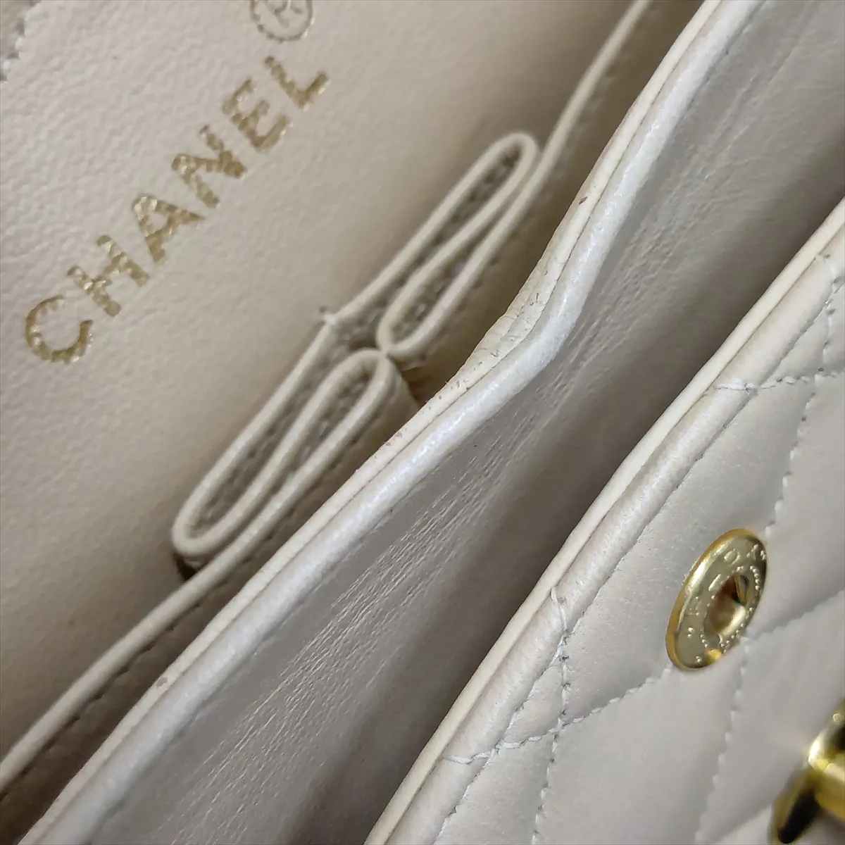 Matelassé 23 Lambskin Double Flap Double Chain Bag, Beige, Gold Hardware, 3266652, Series 3, A01113 — view 14