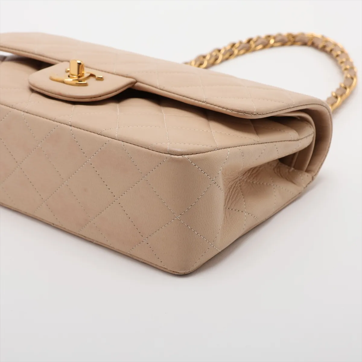 Matelassé 23 Lambskin Double Flap Double Chain Bag, Beige, Gold Hardware, 3266652, Series 3, A01113 — view 3