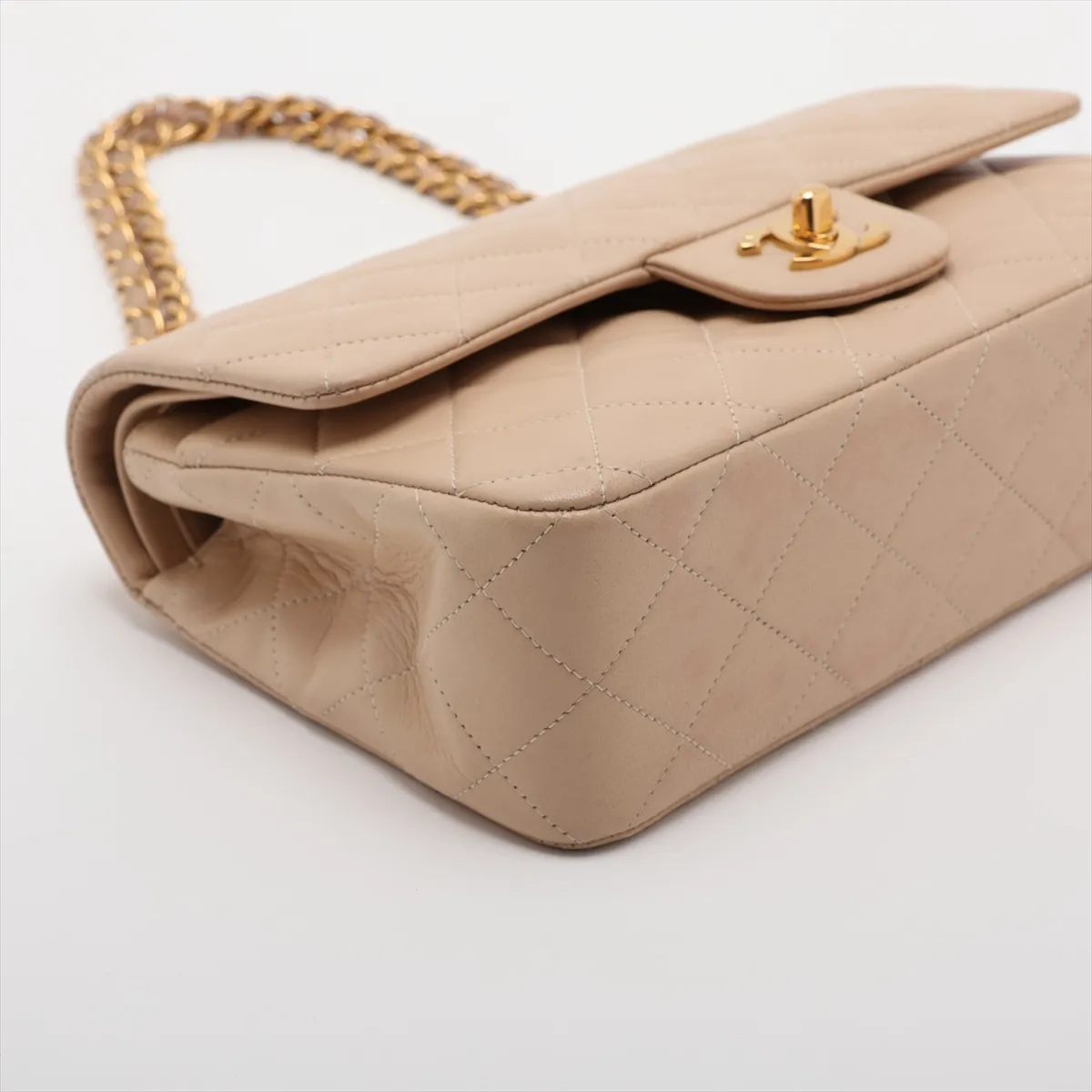 Matelassé 23 Lambskin Double Flap Double Chain Bag, Beige, Gold Hardware, 3266652, Series 3, A01113 — view 4