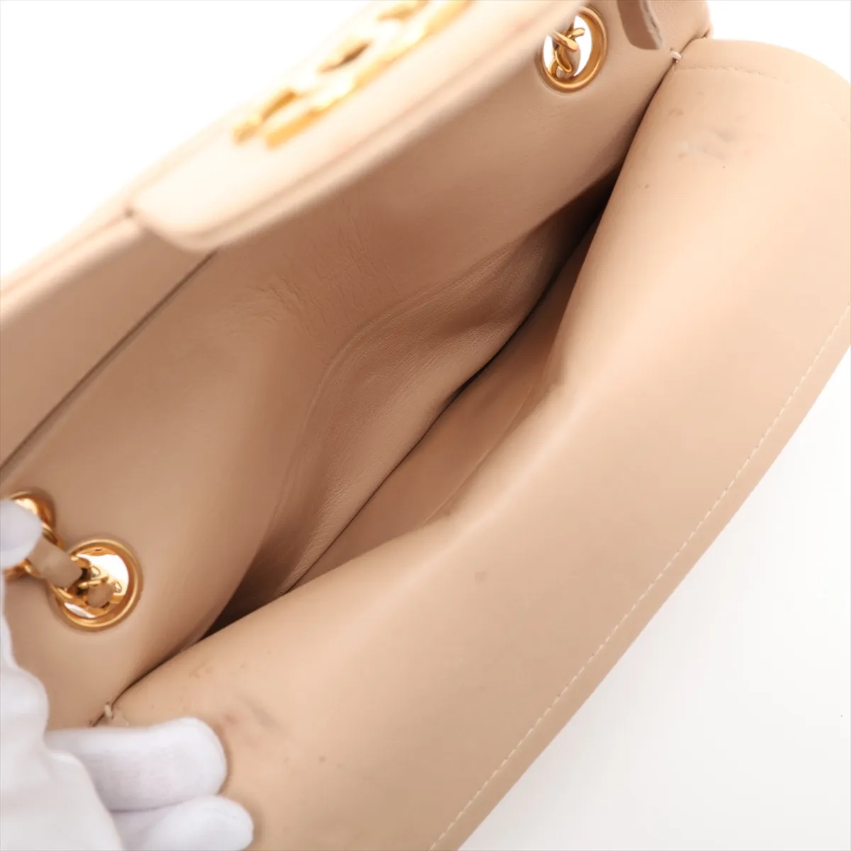 Matelassé 23 Lambskin Double Flap Double Chain Bag, Beige, Gold Hardware, 3266652, Series 3, A01113 — view 10