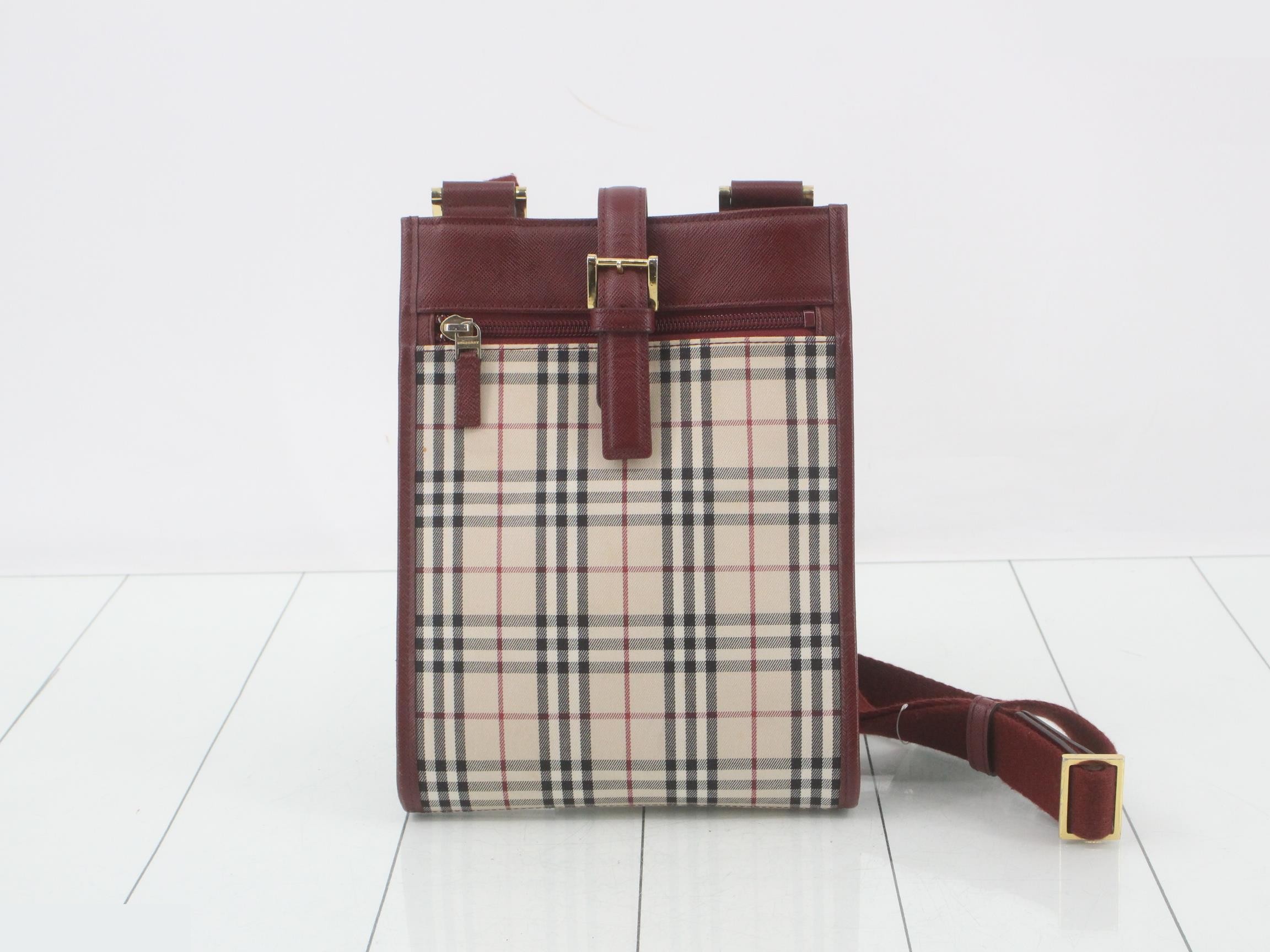 Nova Check Crossbody Bag, Canvas/Leather, Beige/Red