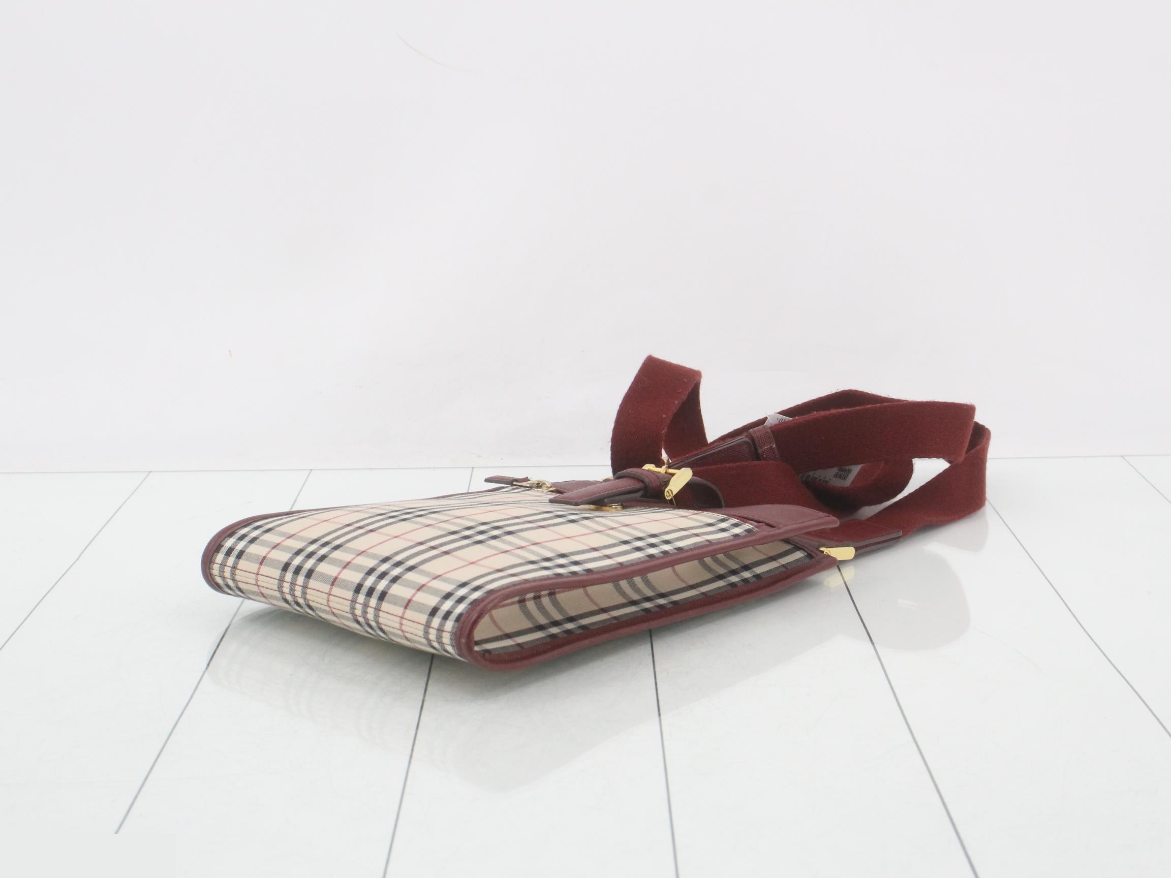 Nova Check Crossbody Bag, Canvas/Leather, Beige/Red — view 6
