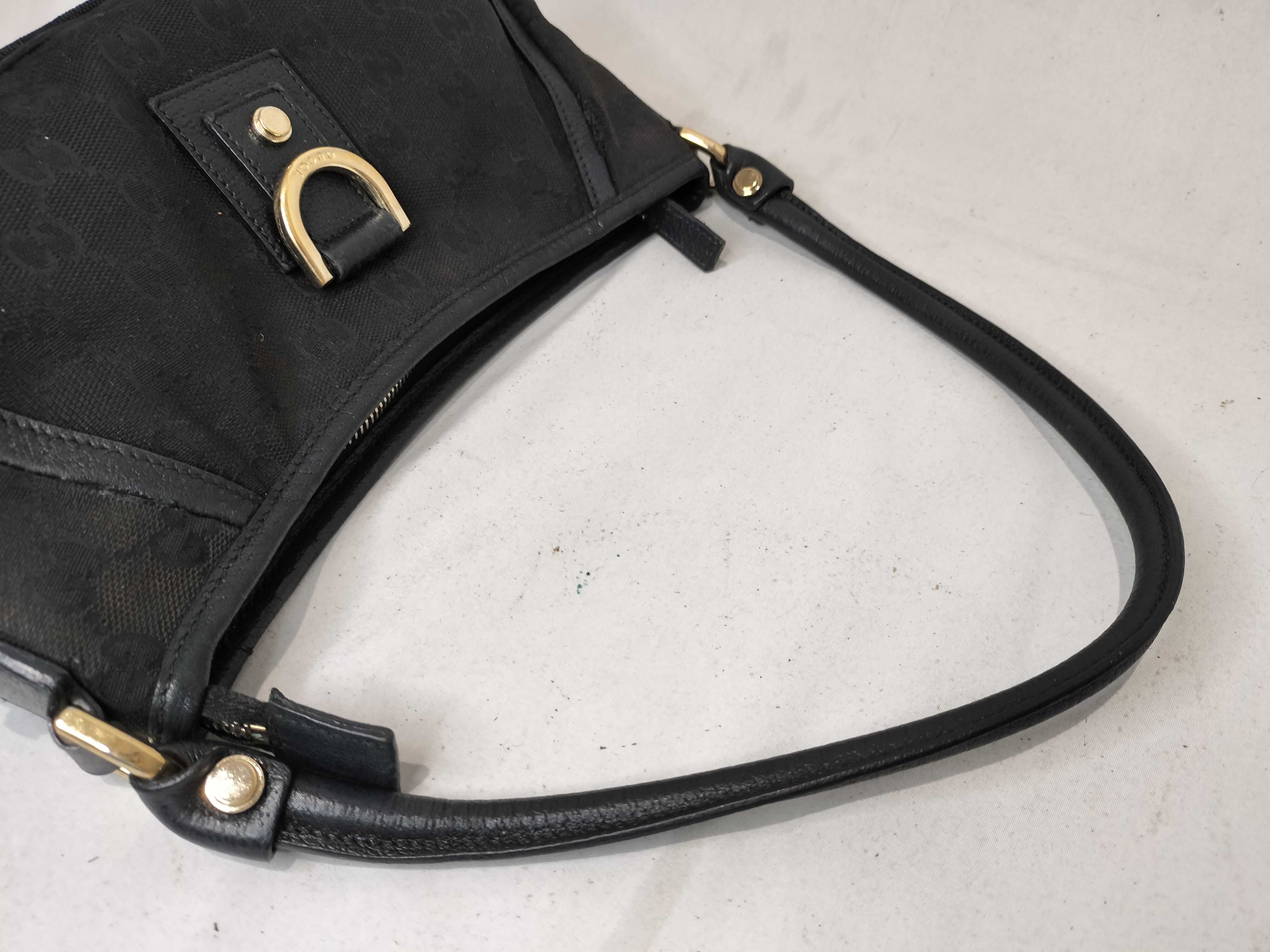 Black Canvas GG Monogram D-Buckle Shoulder Bag (Handbag) — view 4