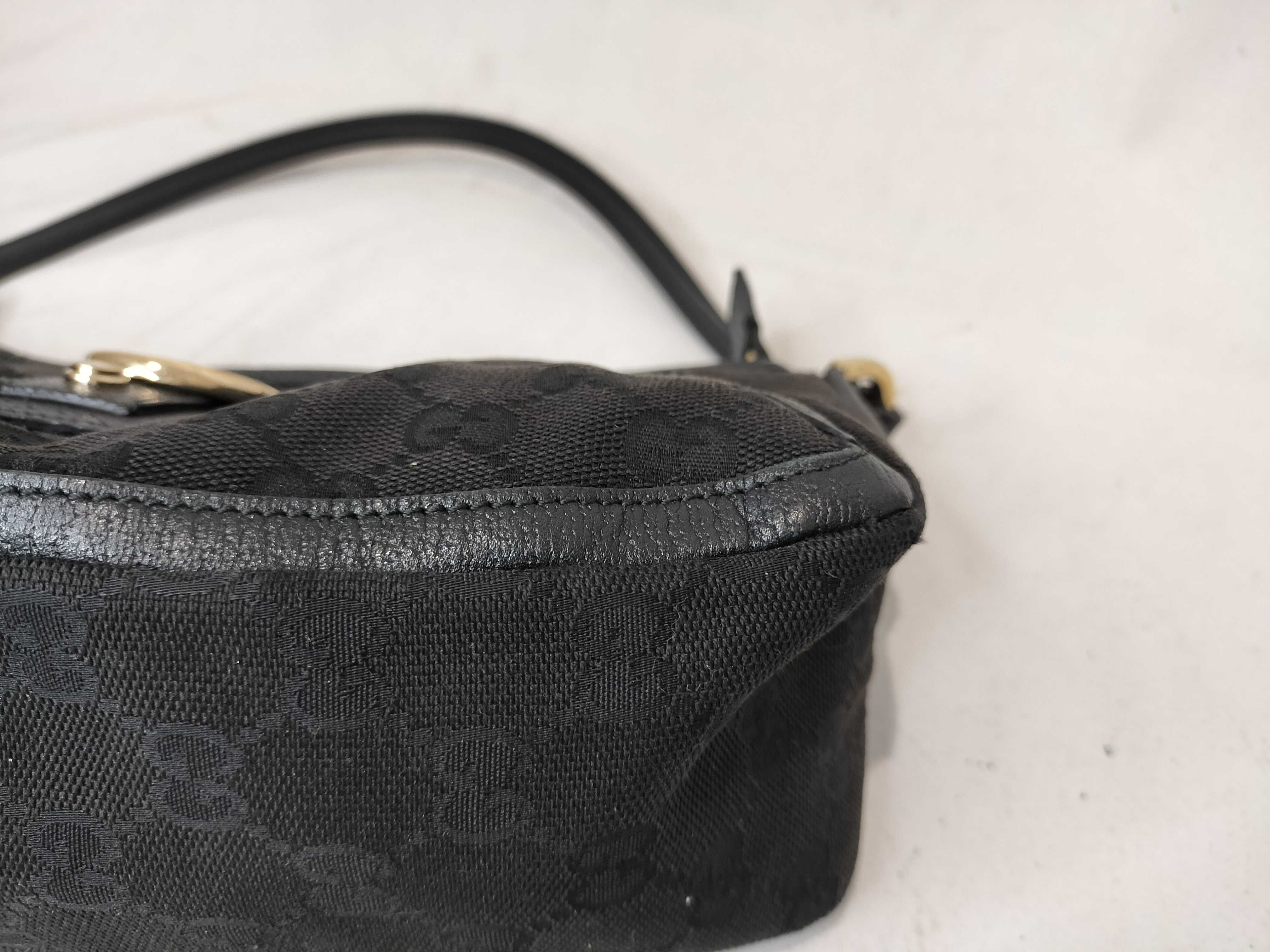 Black Canvas GG Monogram D-Buckle Shoulder Bag (Handbag) — view 7