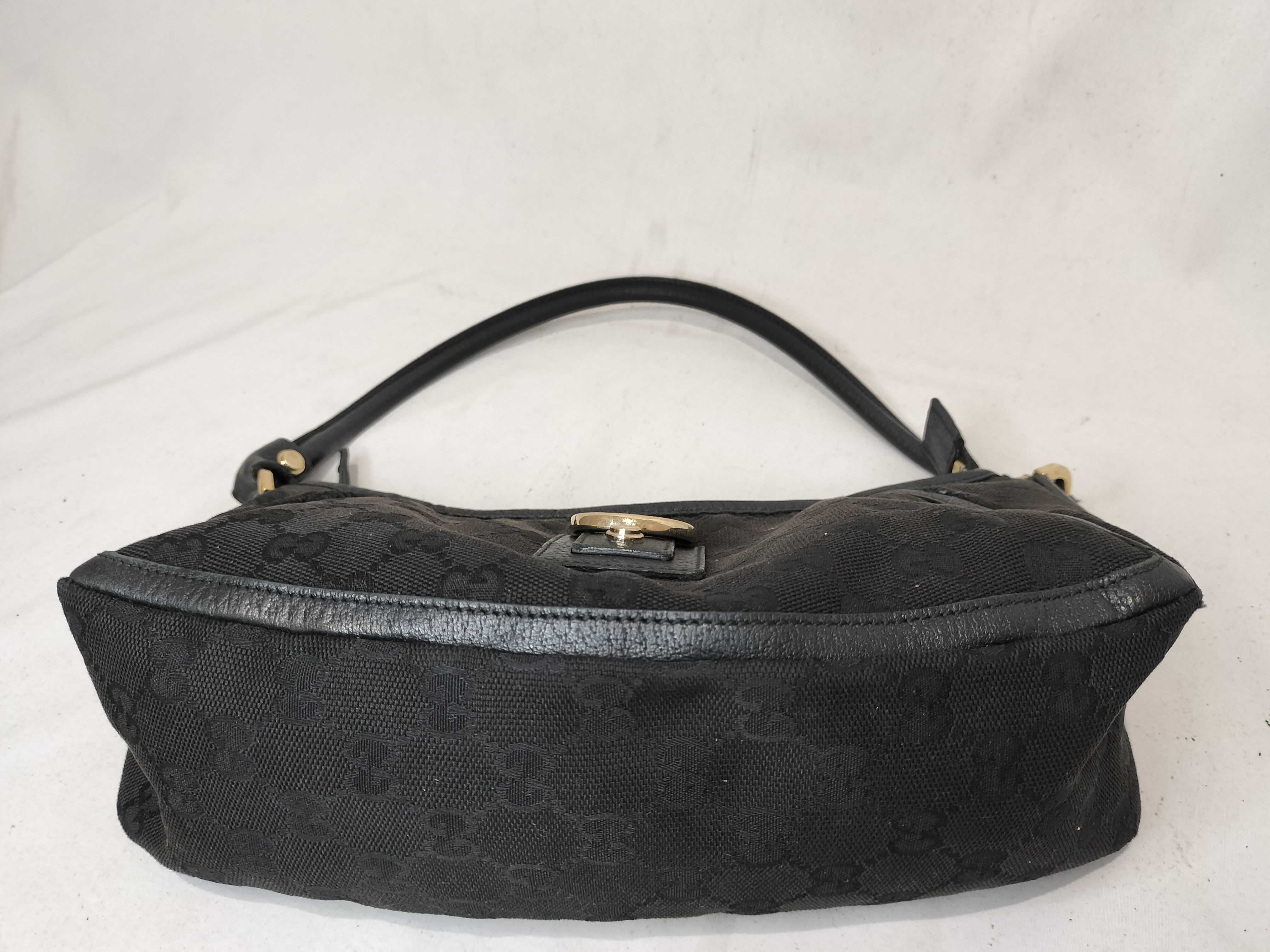 Black Canvas GG Monogram D-Buckle Shoulder Bag (Handbag) — view 8