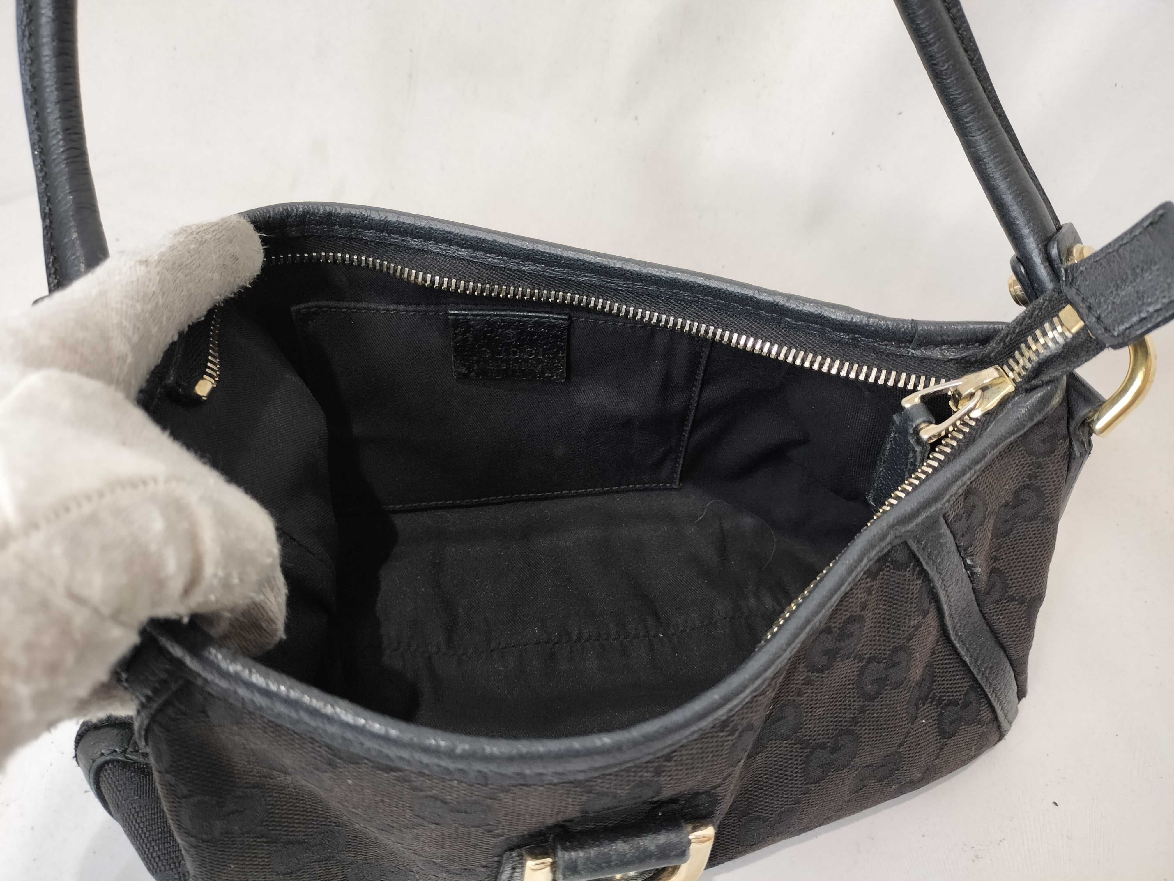Black Canvas GG Monogram D-Buckle Shoulder Bag (Handbag) — view 10