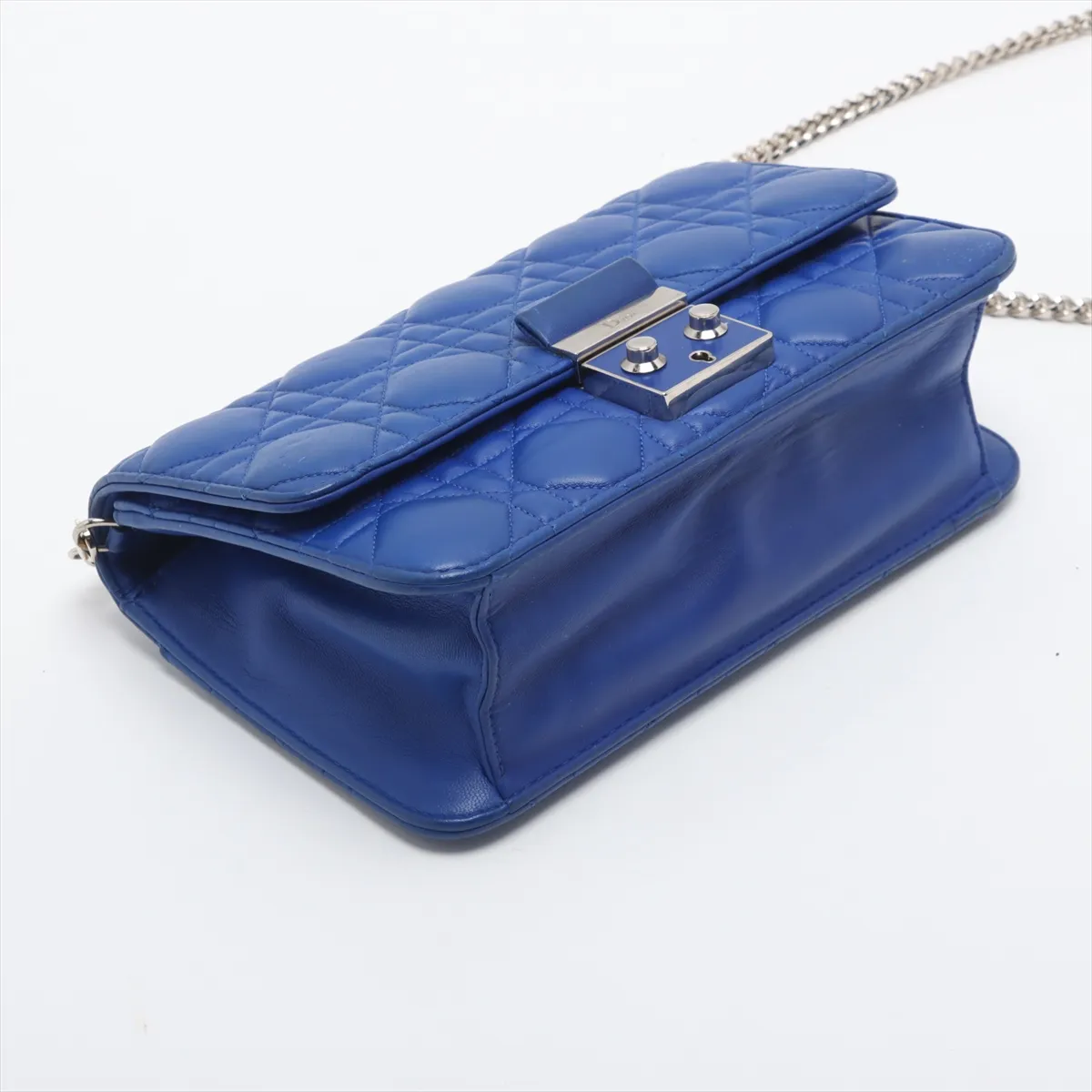 Cannage Leather Chain Shoulder Bag Blue — view 4