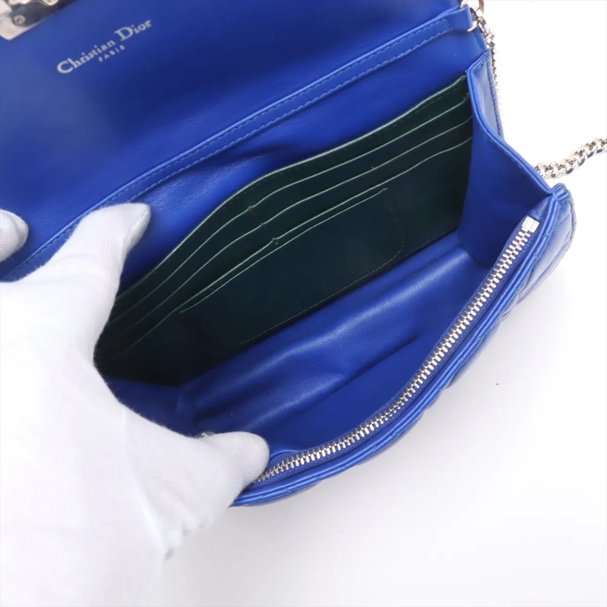 Cannage Leather Chain Shoulder Bag Blue — view 6