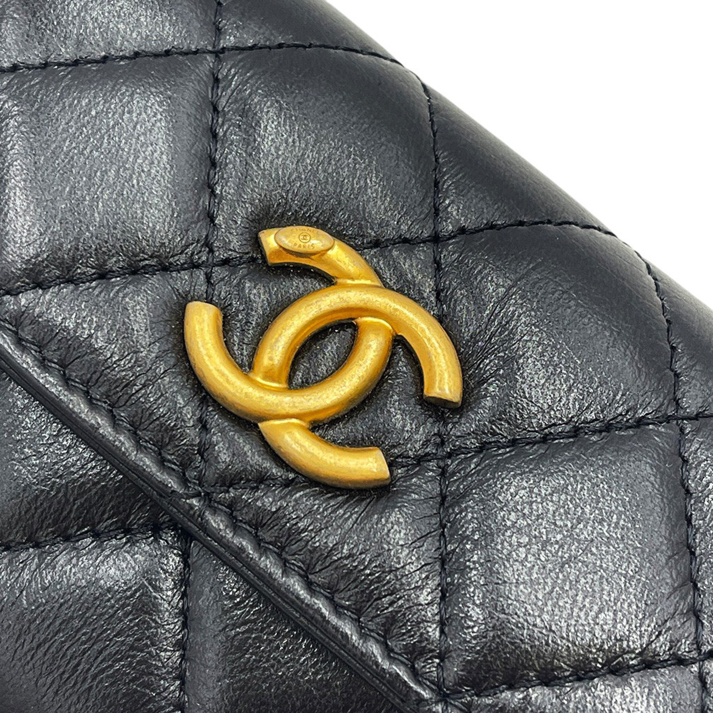 Women's Card Case, Business Card Holder, Lambskin Leather, Genuine Leather, Logo, Coco Mark CC, Black. — view 3