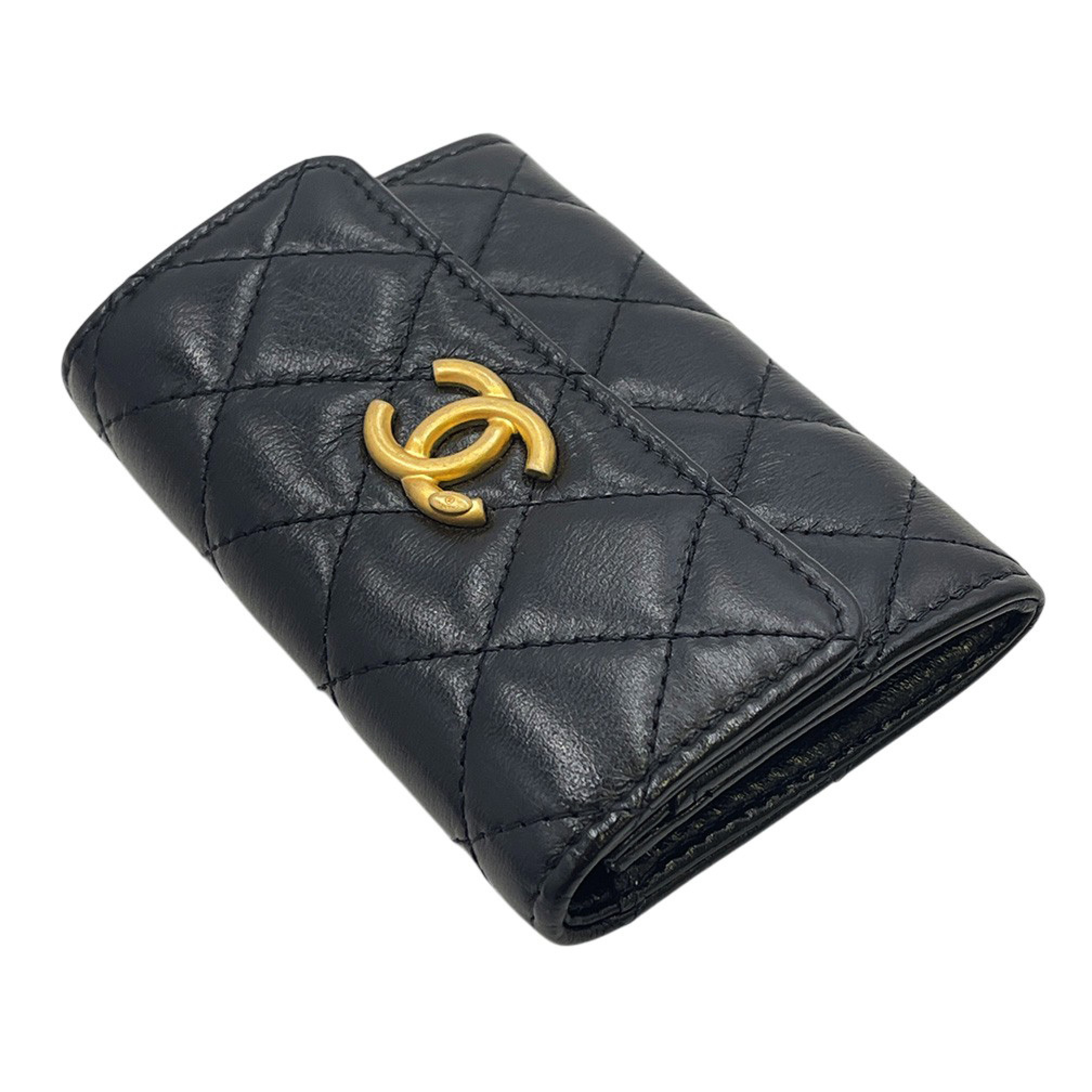Women's Card Case, Business Card Holder, Lambskin Leather, Genuine Leather, Logo, Coco Mark CC, Black. — view 4