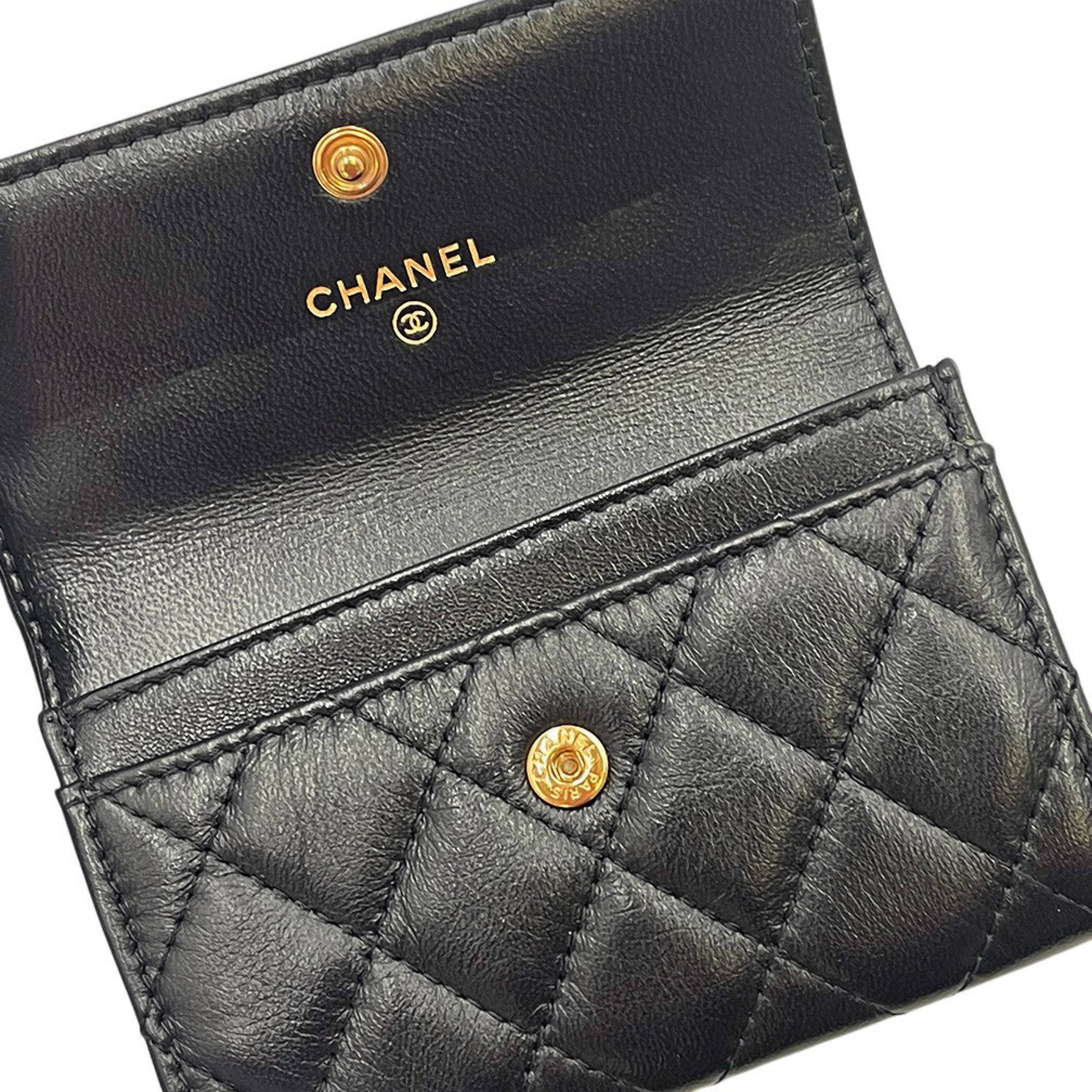 Women's Card Case, Business Card Holder, Lambskin Leather, Genuine Leather, Logo, Coco Mark CC, Black. — view 5
