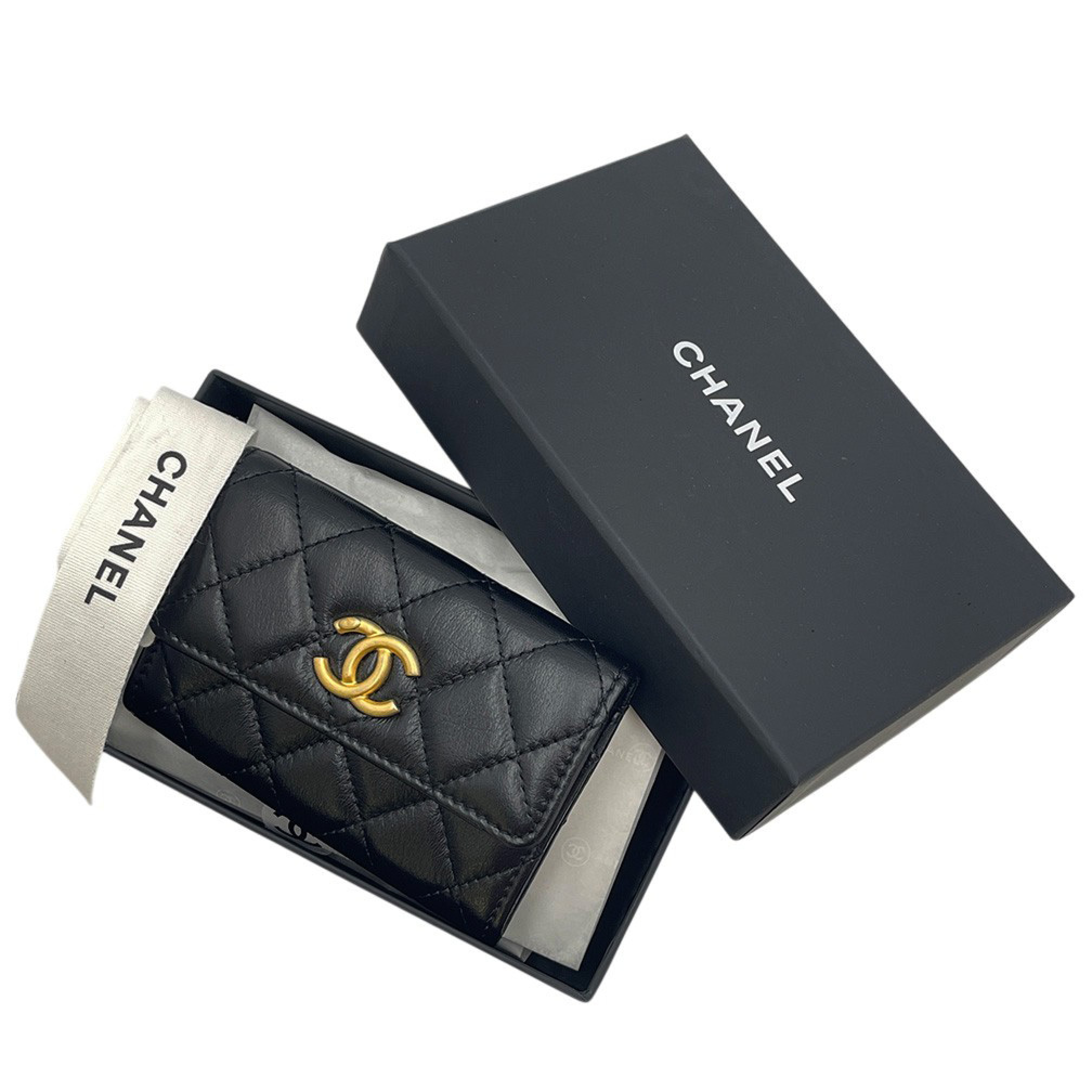 Women's Card Case, Business Card Holder, Lambskin Leather, Genuine Leather, Logo, Coco Mark CC, Black. — view 10