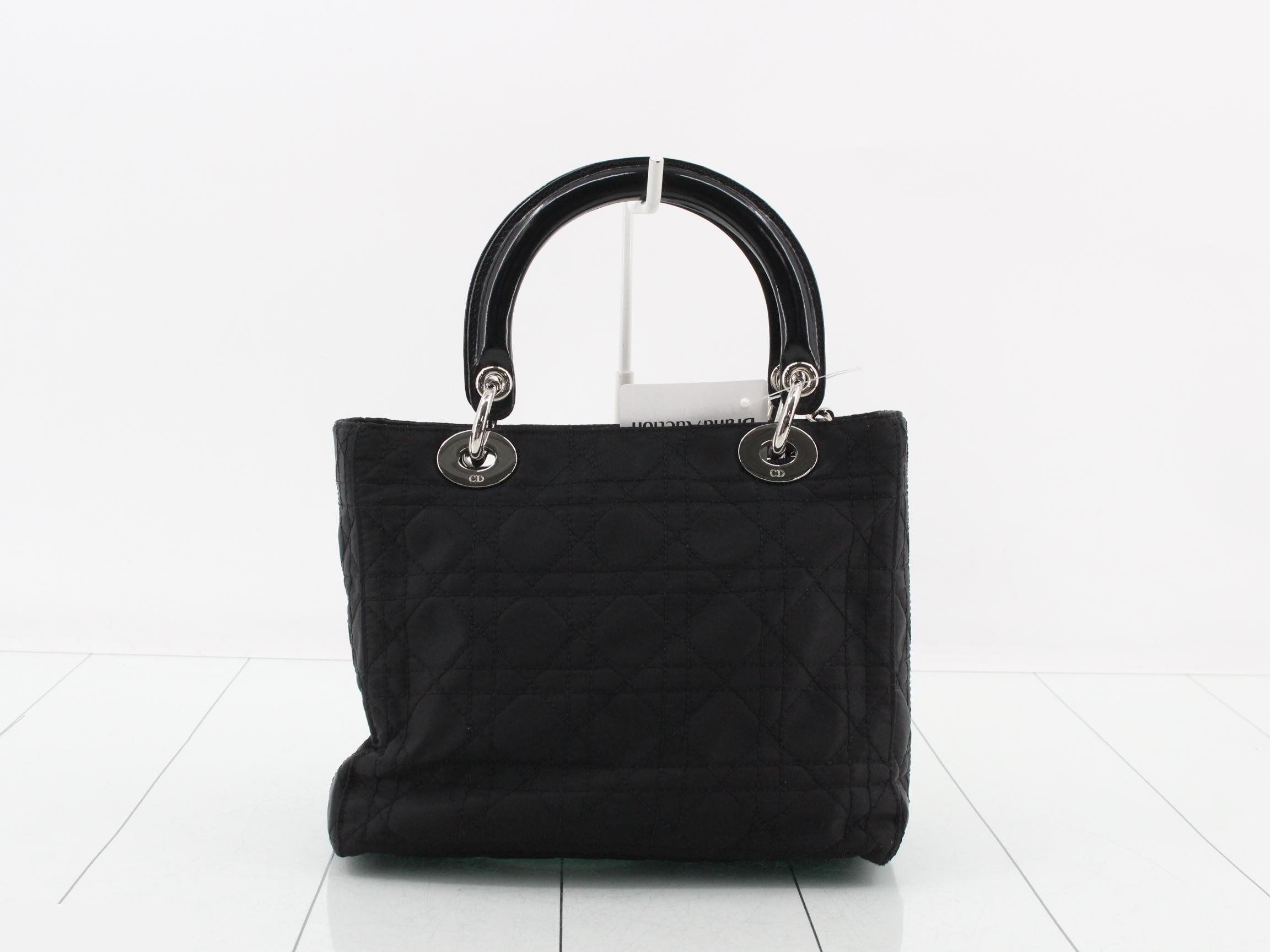 Lady Dior Medium 2-Way Nylon Bag, Black, Silver Hardware, Strap Included — view 2