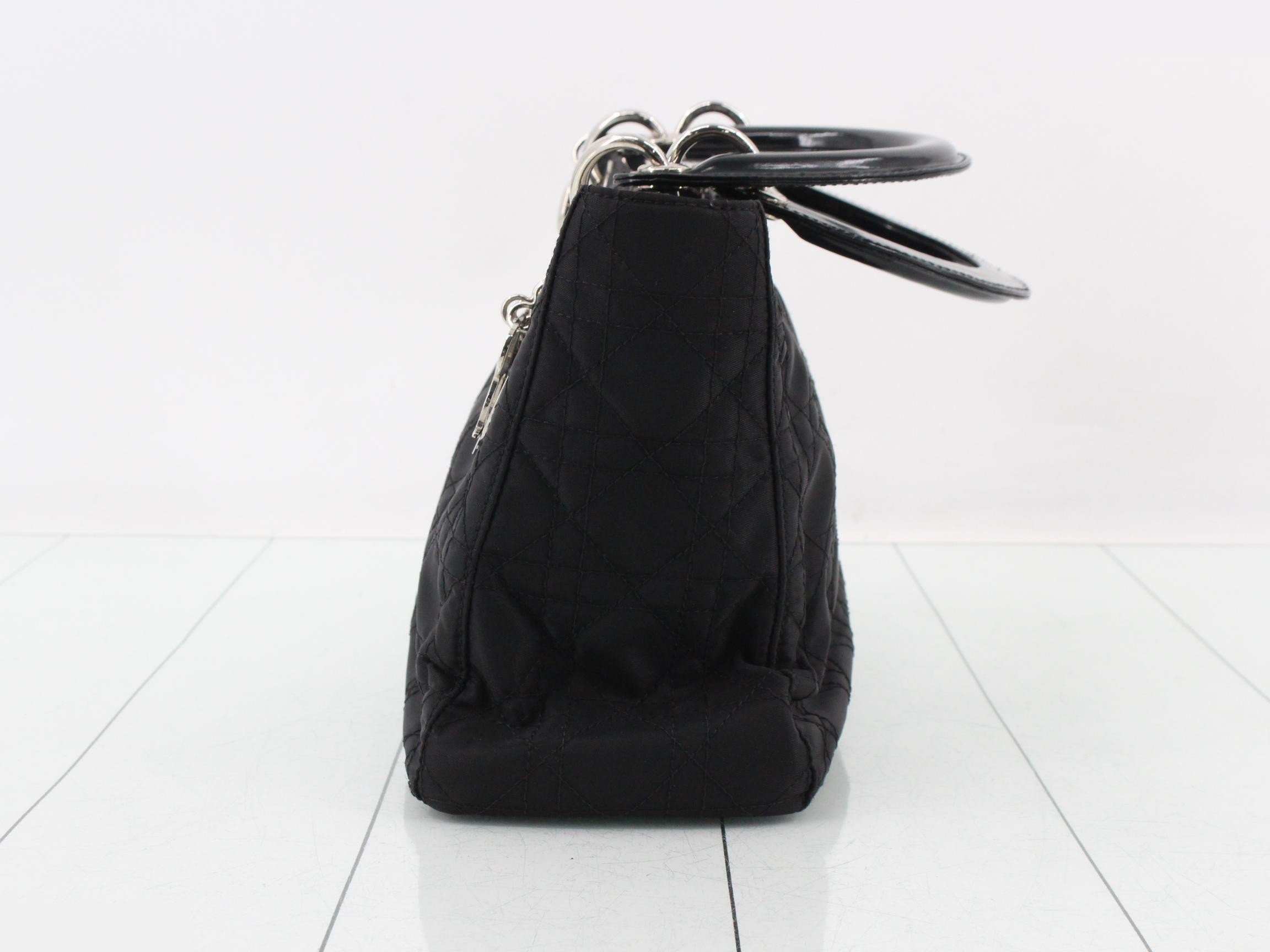 Lady Dior Medium 2-Way Nylon Bag, Black, Silver Hardware, Strap Included — view 3
