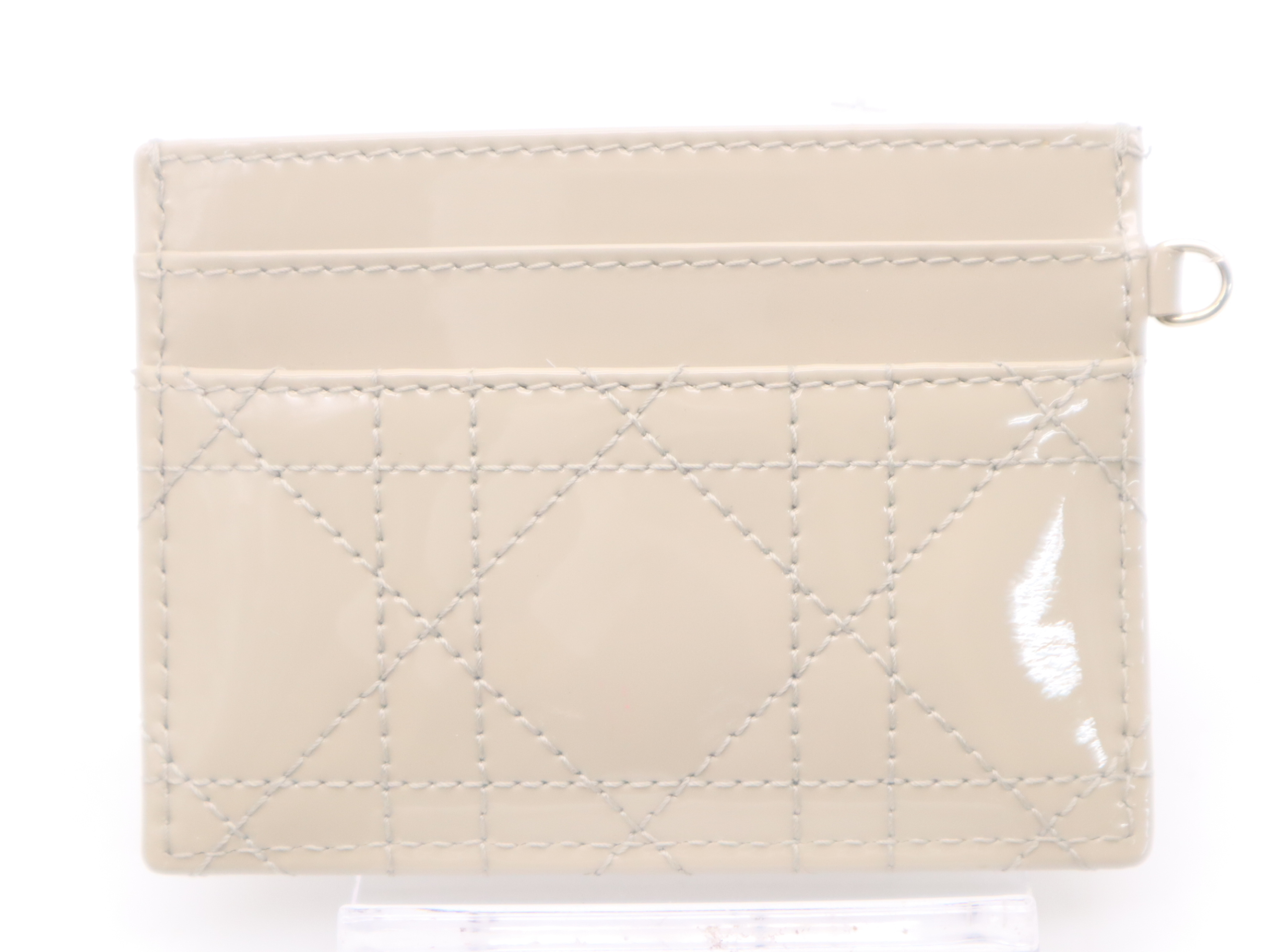 Patent Leather Freesia Card Holder, Beige, with Charm and Warranty Card. (Card Case, Pass Case, Business Card Holder) — view 2