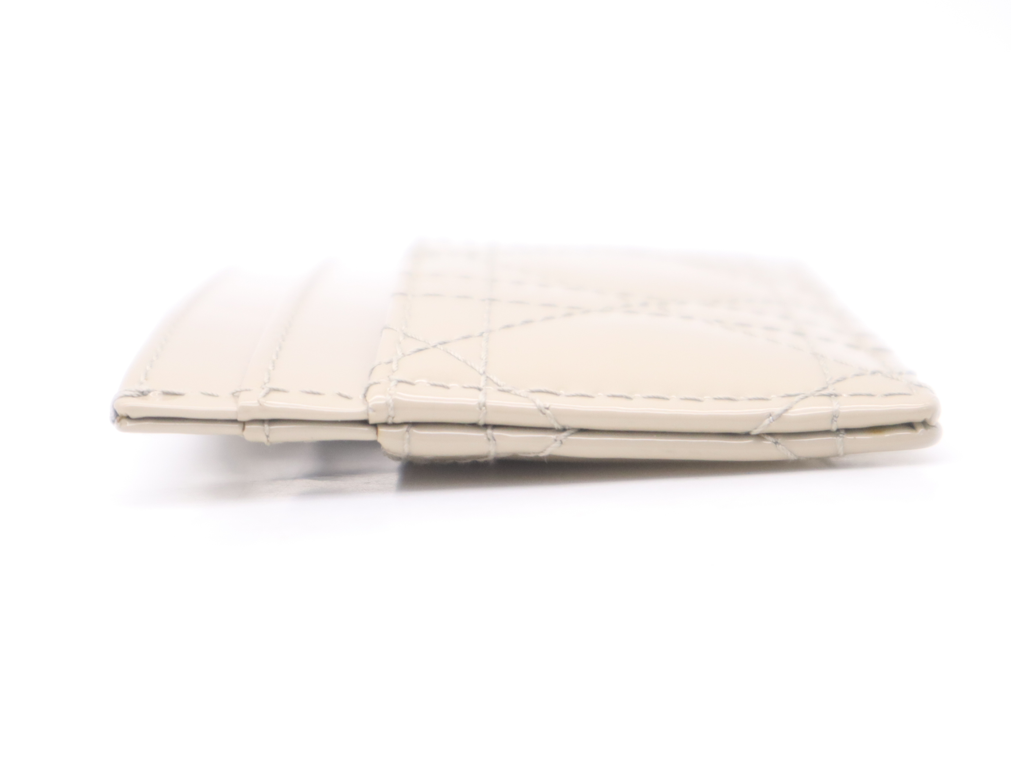 Patent Leather Freesia Card Holder, Beige, with Charm and Warranty Card. (Card Case, Pass Case, Business Card Holder) — view 3