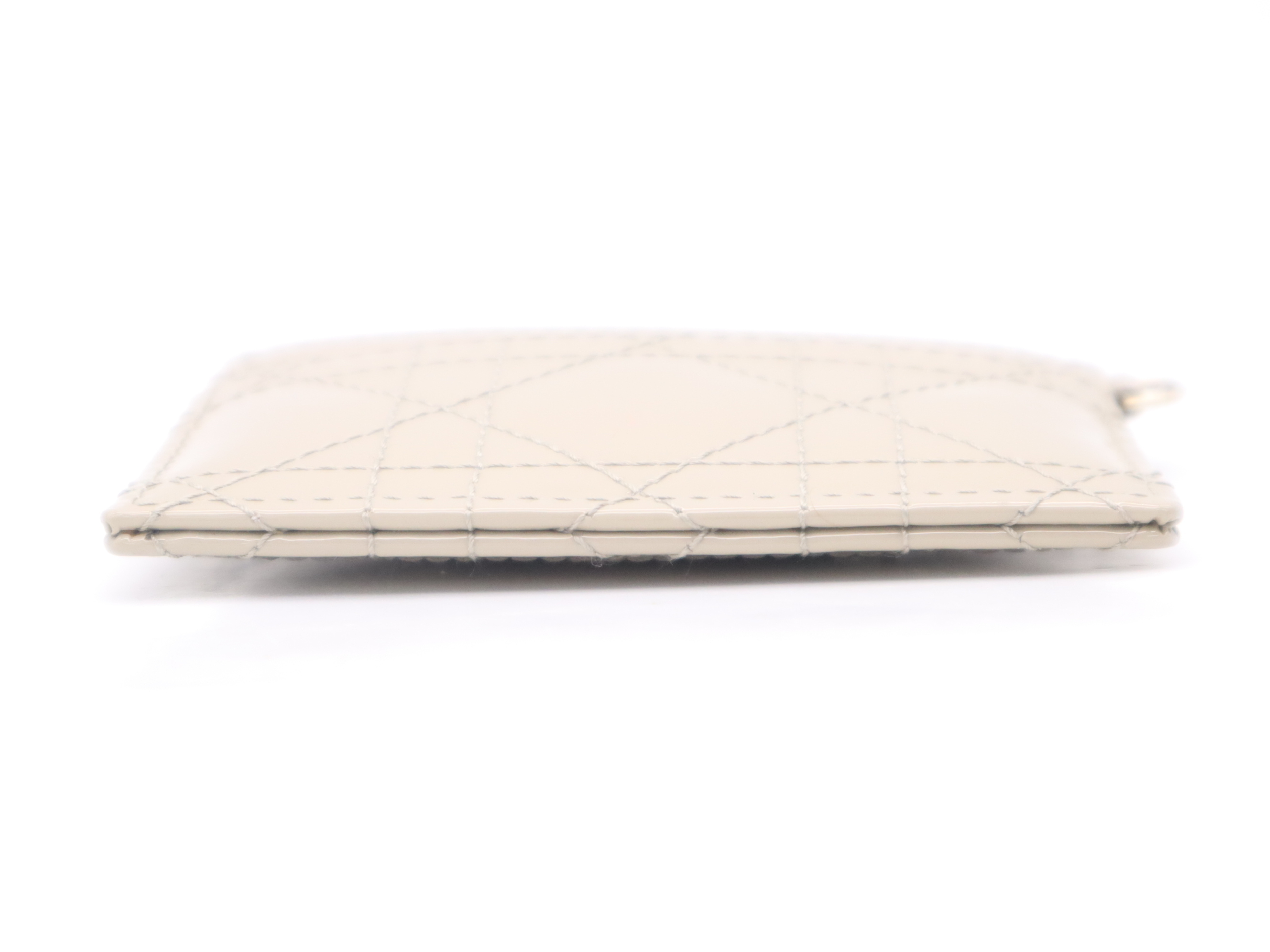 Patent Leather Freesia Card Holder, Beige, with Charm and Warranty Card. (Card Case, Pass Case, Business Card Holder) — view 4