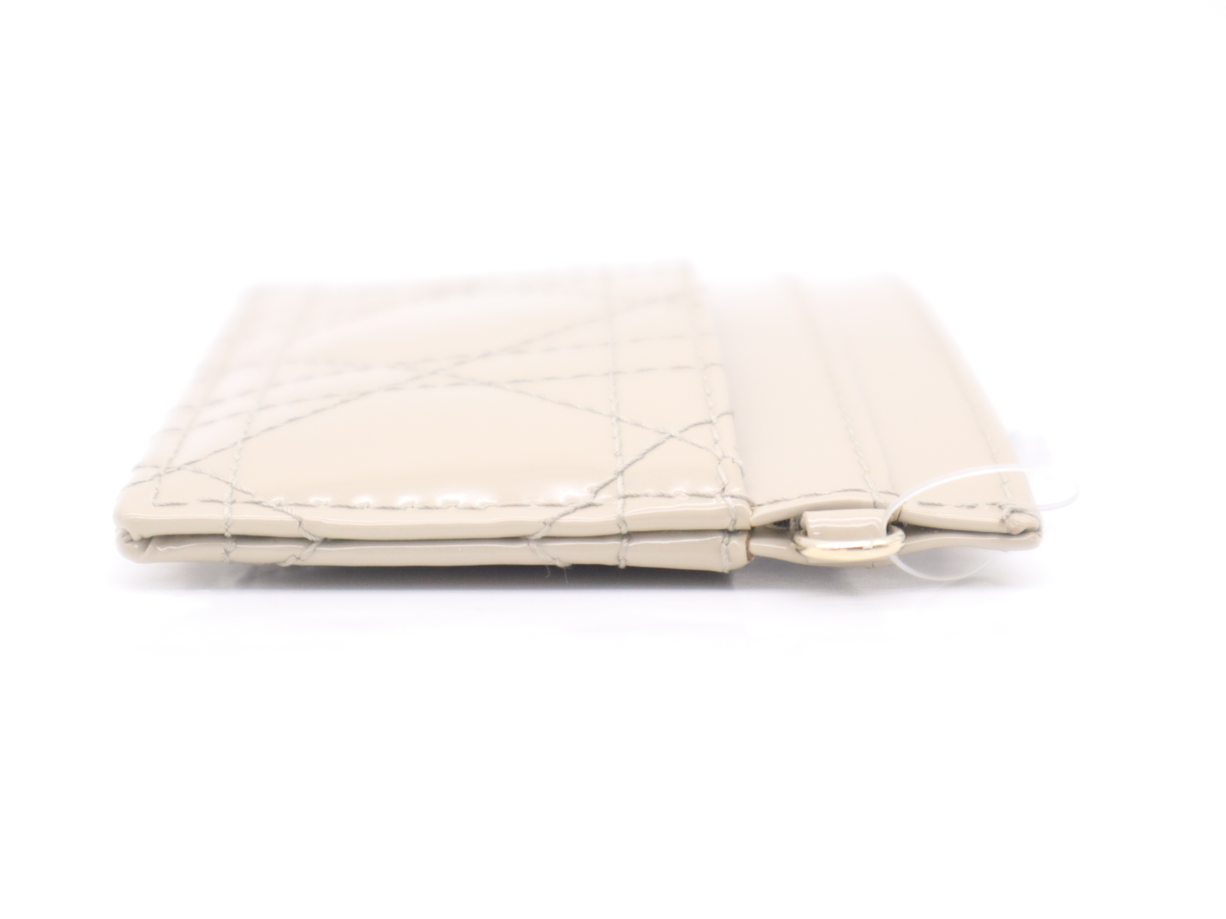 Patent Leather Freesia Card Holder, Beige, with Charm and Warranty Card. (Card Case, Pass Case, Business Card Holder) — view 5