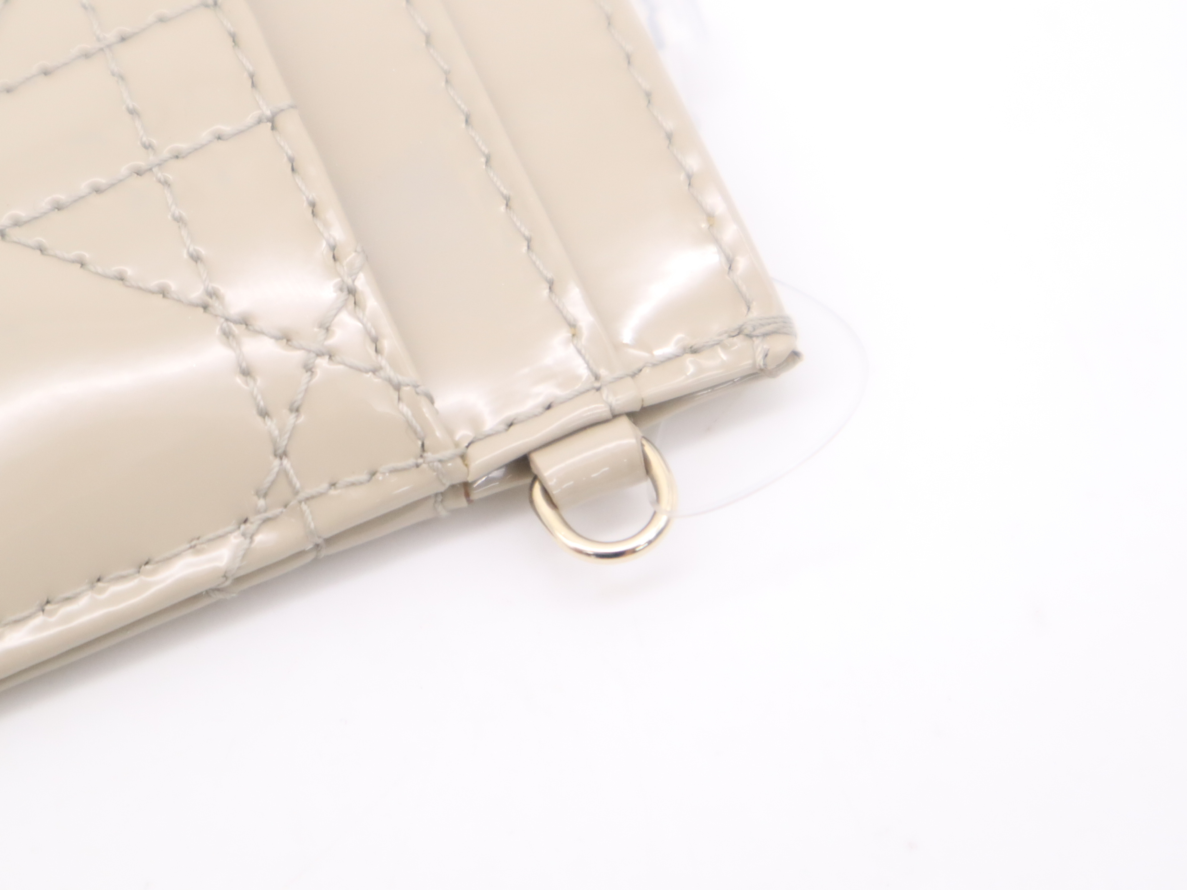 Patent Leather Freesia Card Holder, Beige, with Charm and Warranty Card. (Card Case, Pass Case, Business Card Holder) — view 6