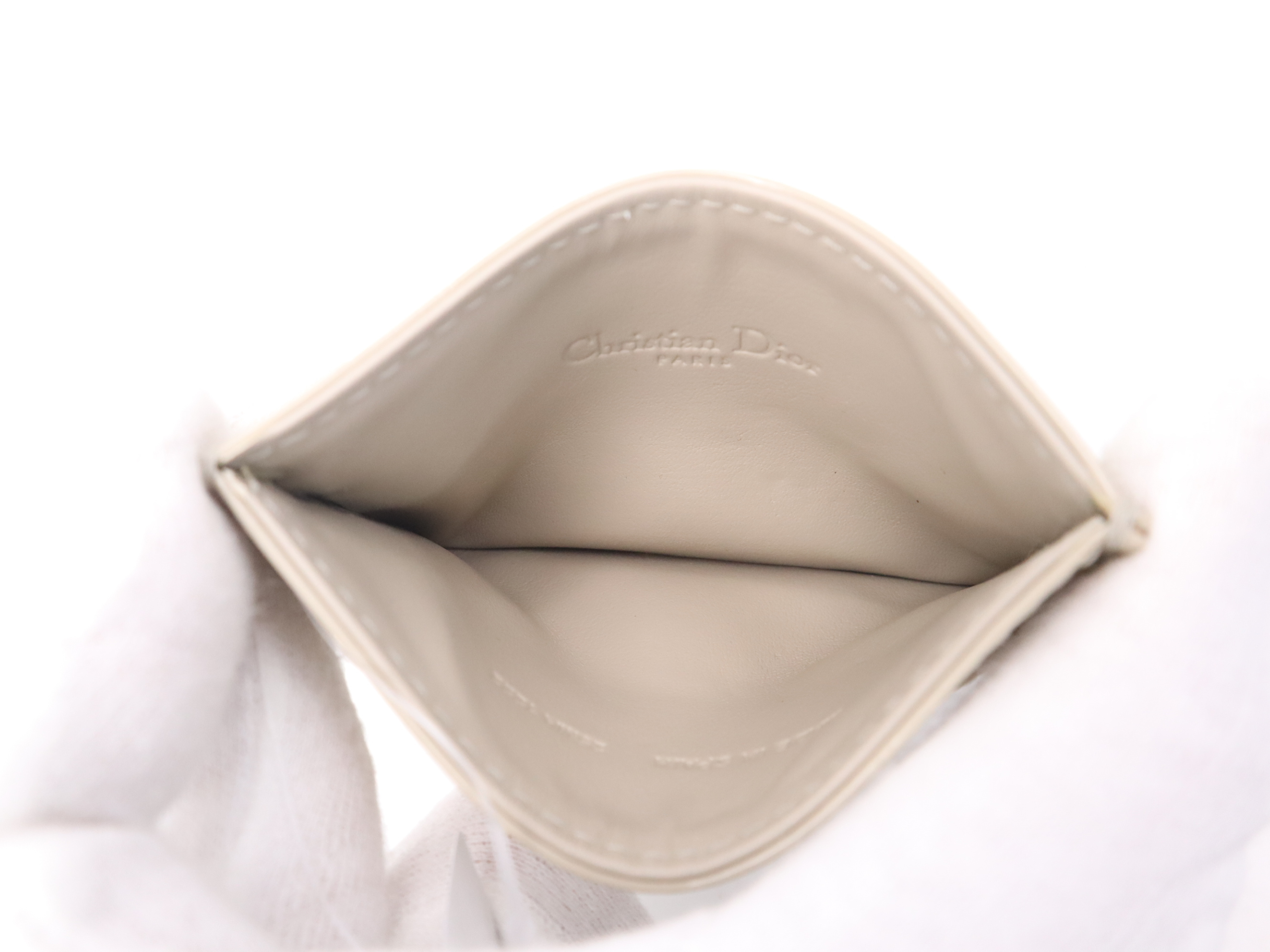 Patent Leather Freesia Card Holder, Beige, with Charm and Warranty Card. (Card Case, Pass Case, Business Card Holder) — view 8