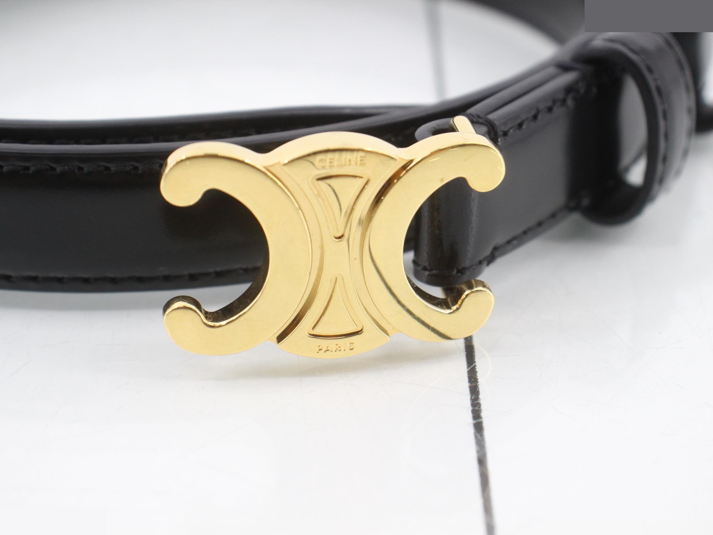 Triomphe Belt, Leather, Gold/Black — view 3
