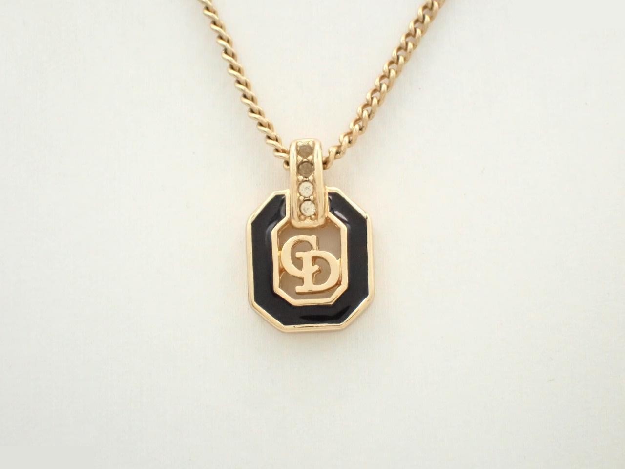 Octagon CD Logo Rhinestone Necklace in Black and Gold