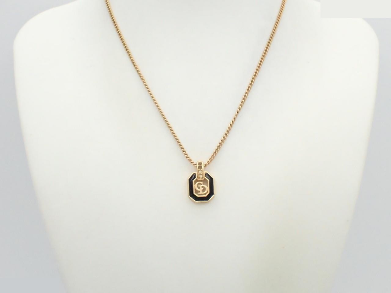 Octagon CD Logo Rhinestone Necklace in Black and Gold — view 3