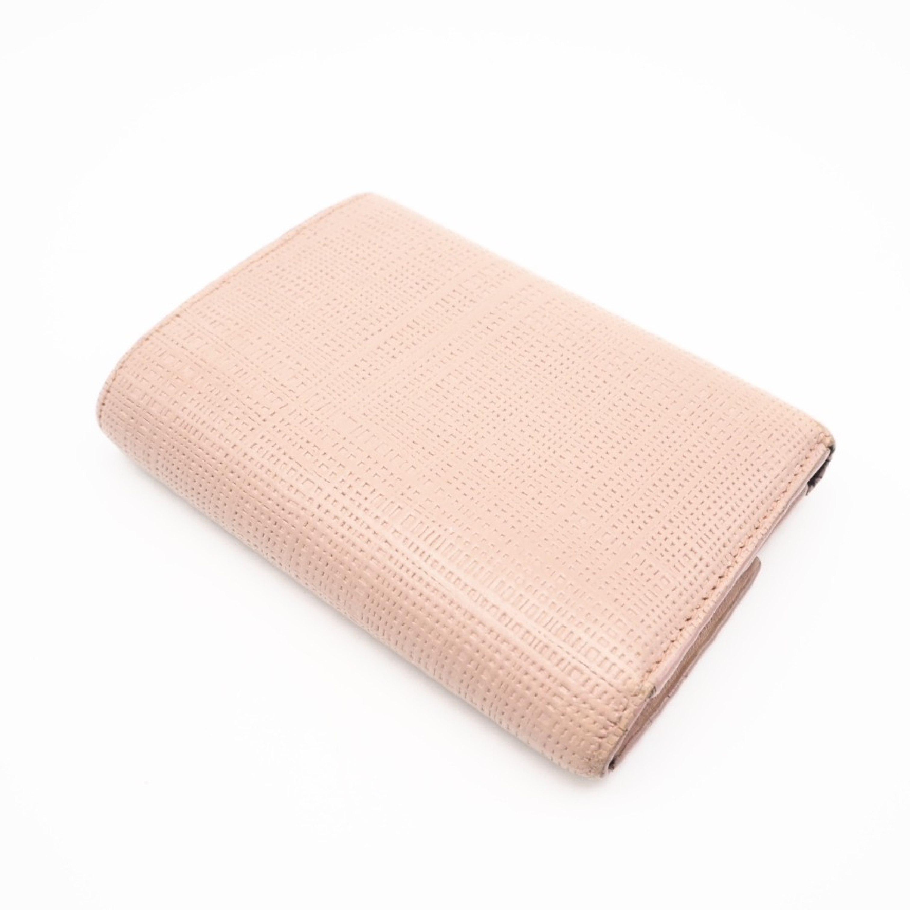 Leather Linen Compact Wallet, Pink — view 2