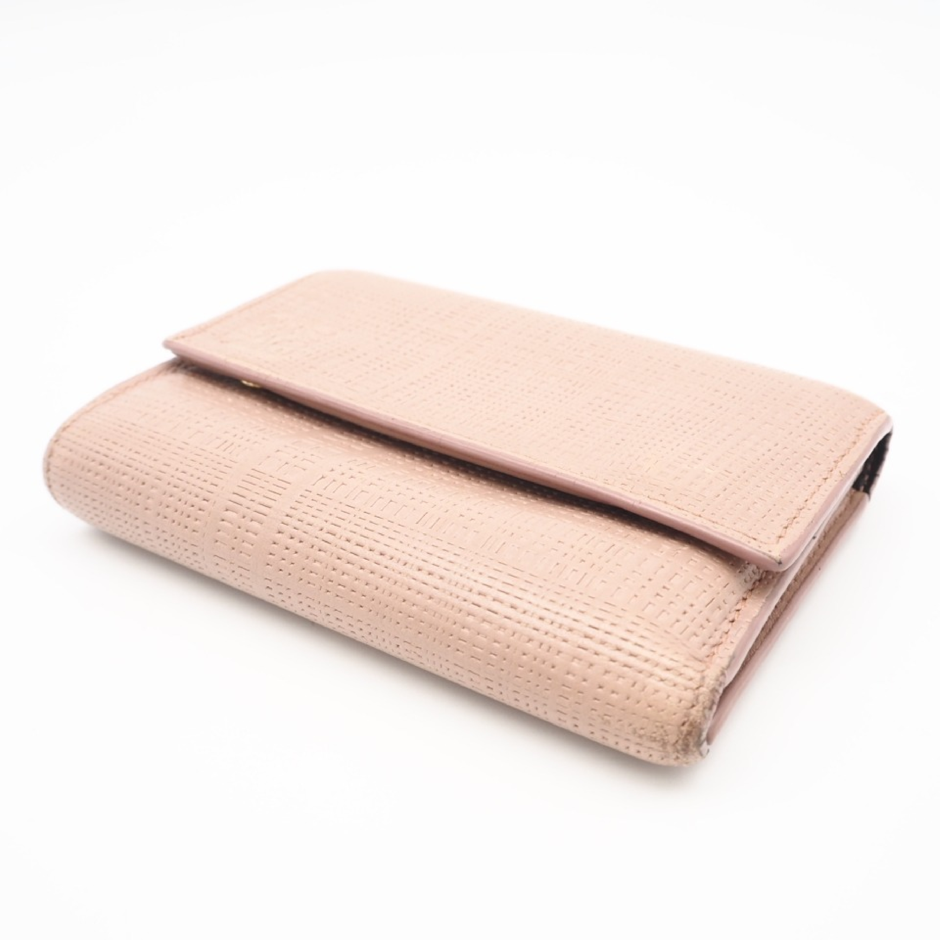 Leather Linen Compact Wallet, Pink — view 3