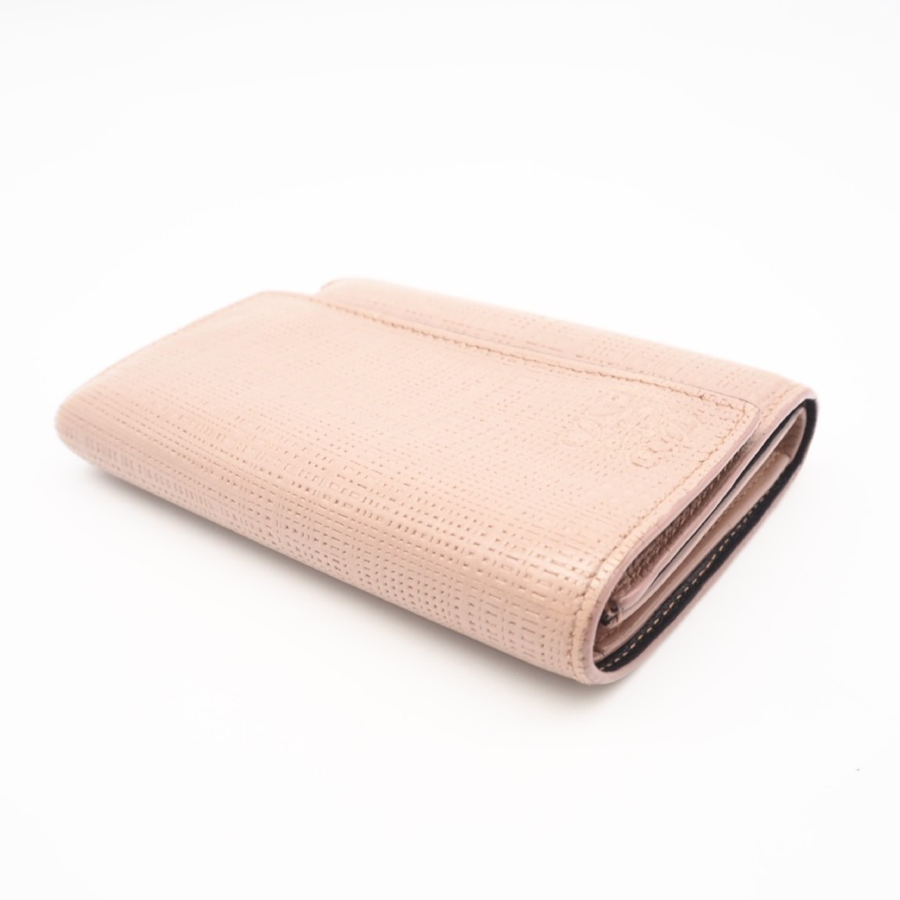 Leather Linen Compact Wallet, Pink — view 4