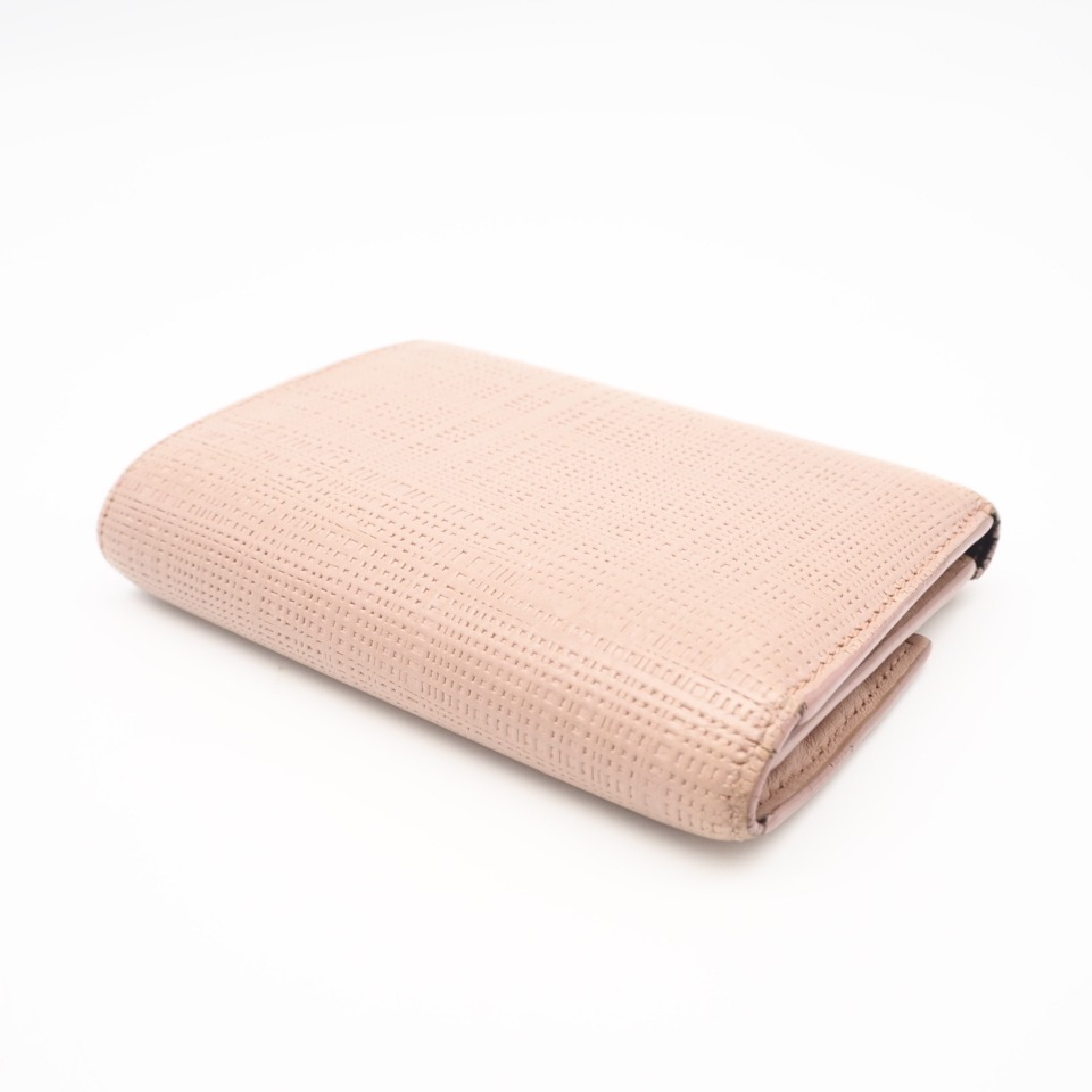 Leather Linen Compact Wallet, Pink — view 5