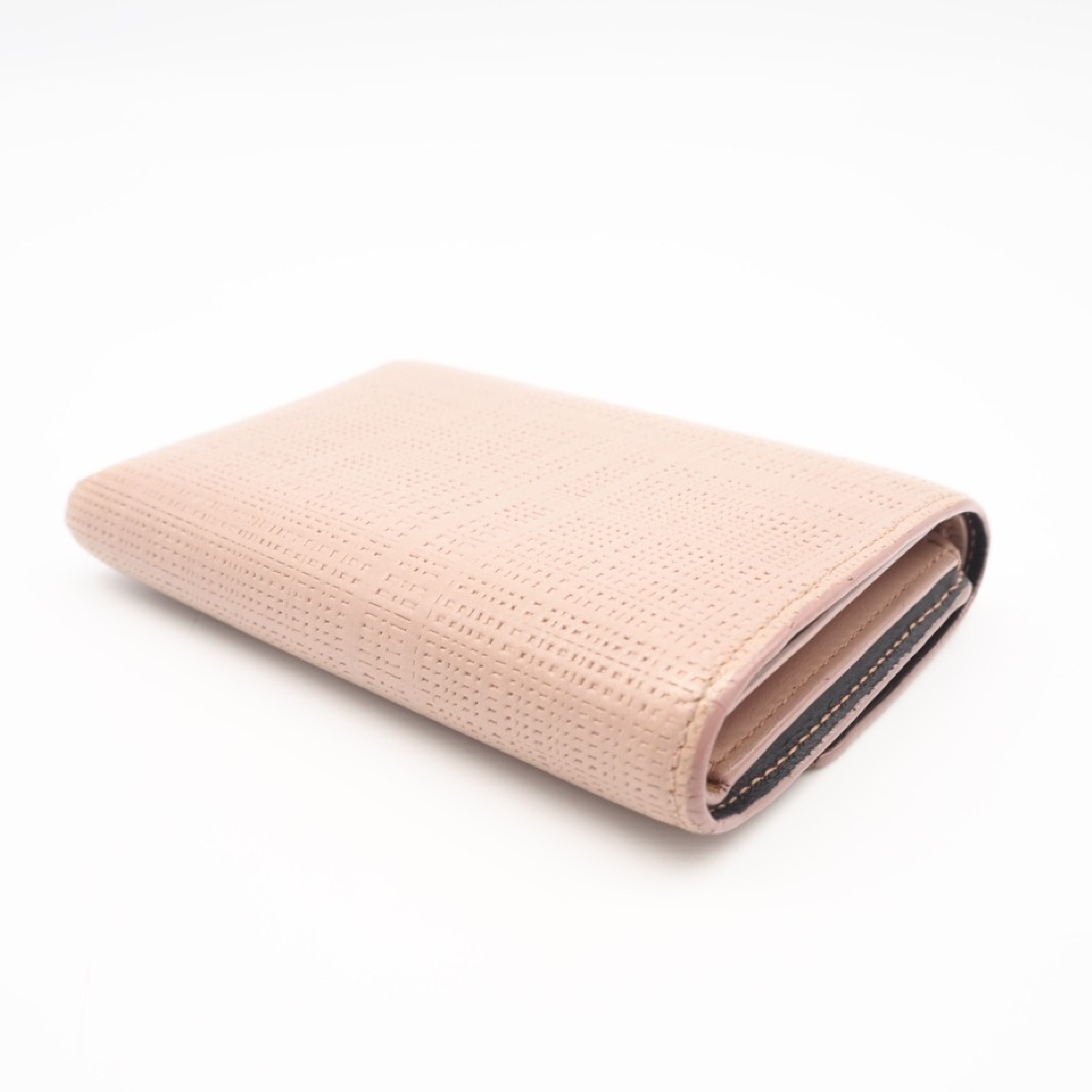 Leather Linen Compact Wallet, Pink — view 6